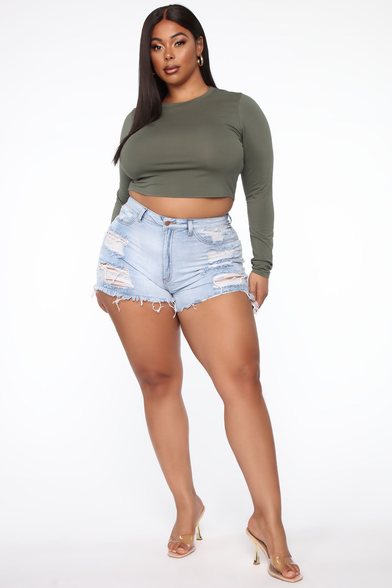 Keep In Touch Distressed Shorts - Light Wash - Image 6