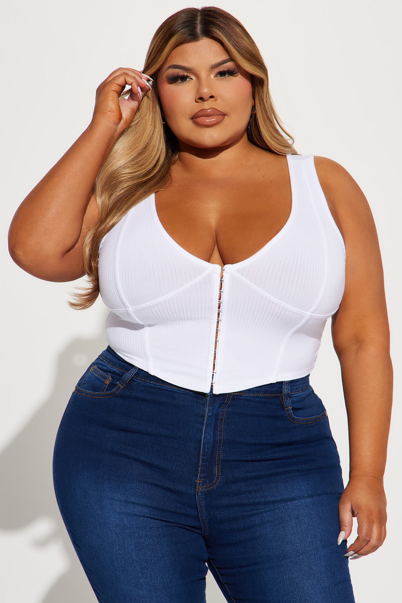 Natalie Ribbed Corset Top - White - Image 4