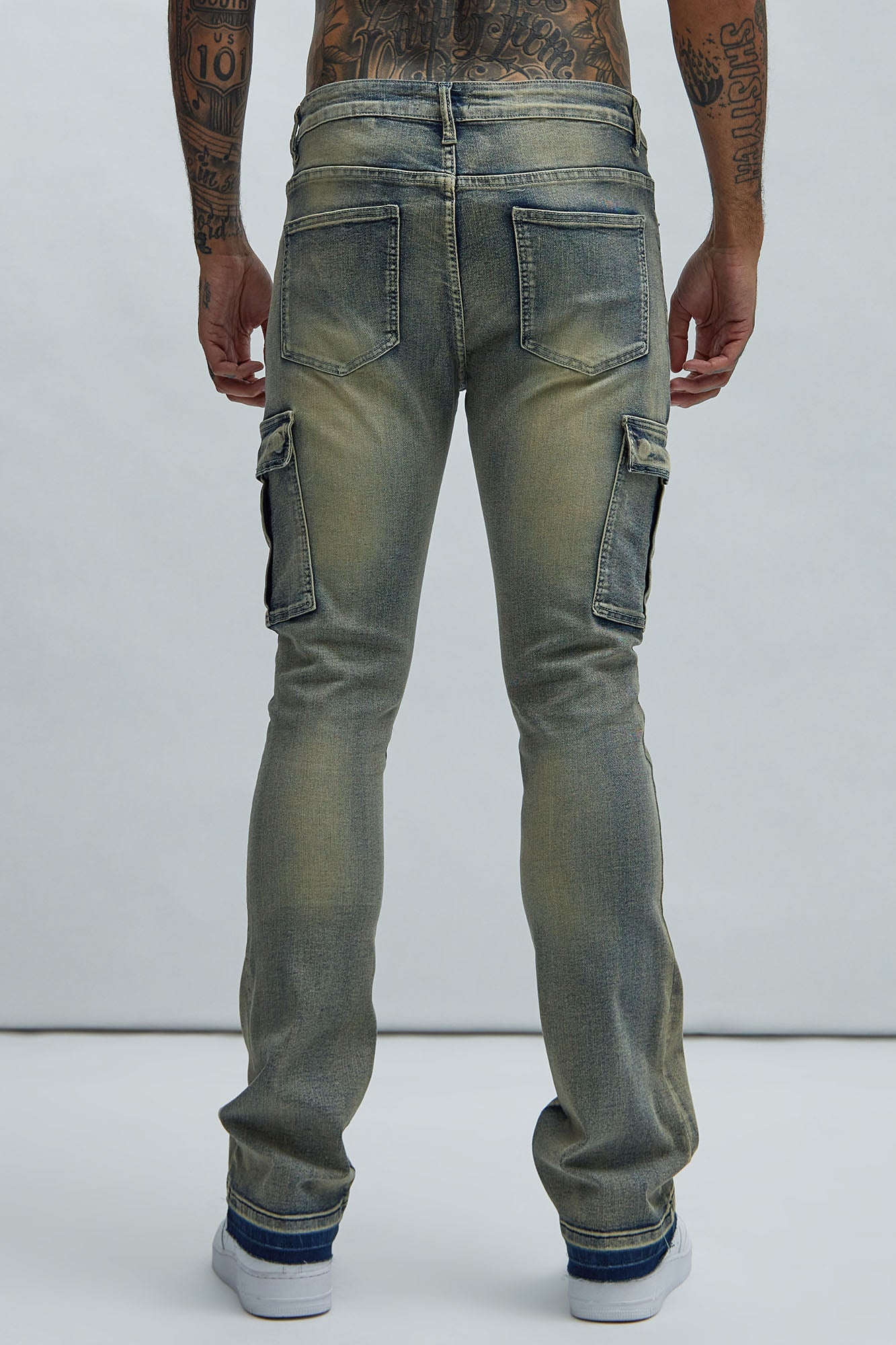 Ruthless Embroidered Stacked Skinny Cargo Flare Jeans - Medium Wash - Image 5