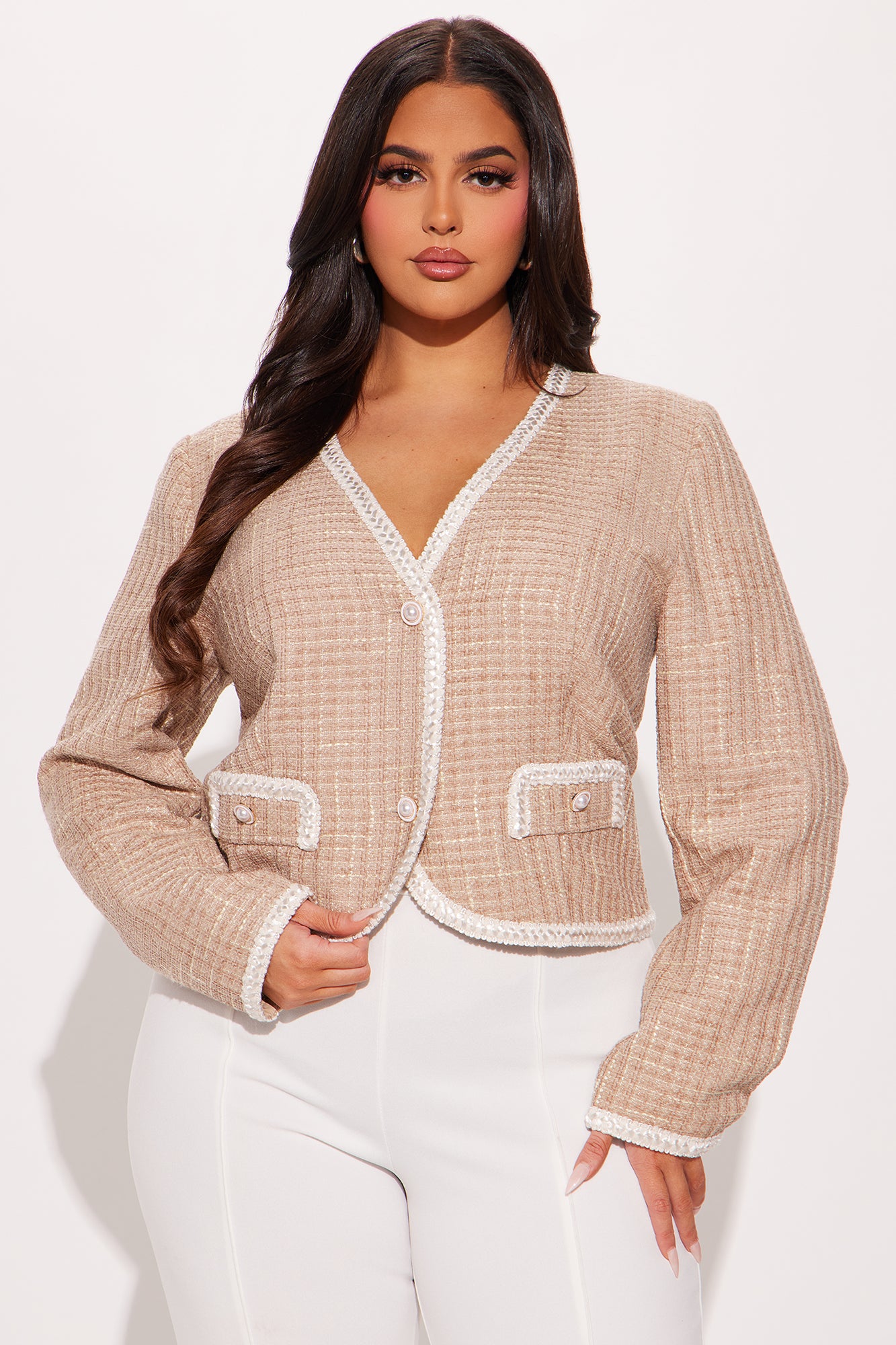 Timeless Beauty Tweed Blazer Top - Taupe/combo - Image 4