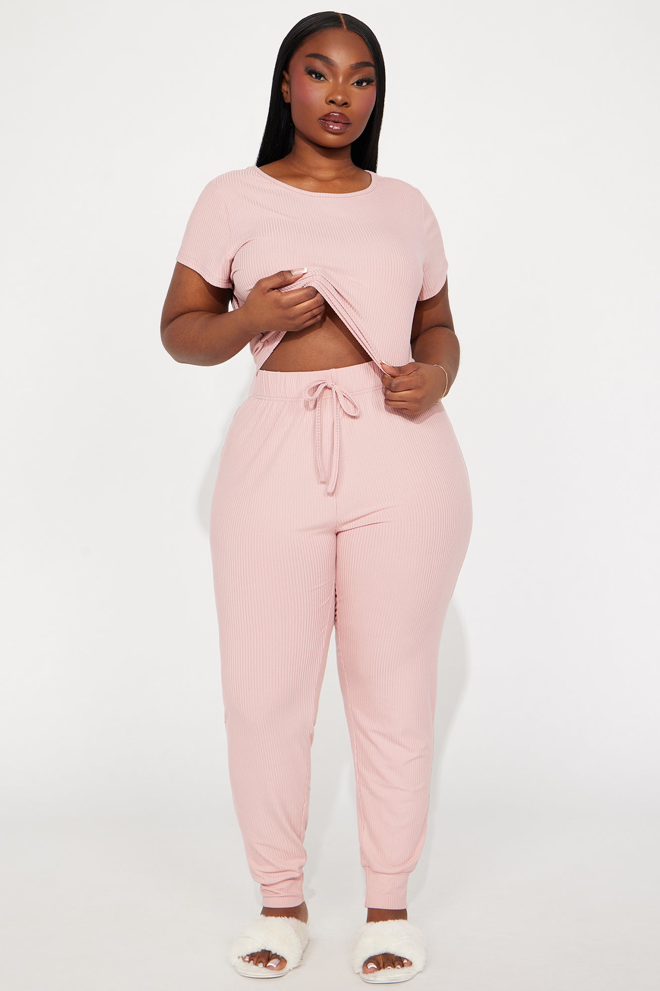 We Go Together Ribbed PJ Jogger Set - Blush - Image 4