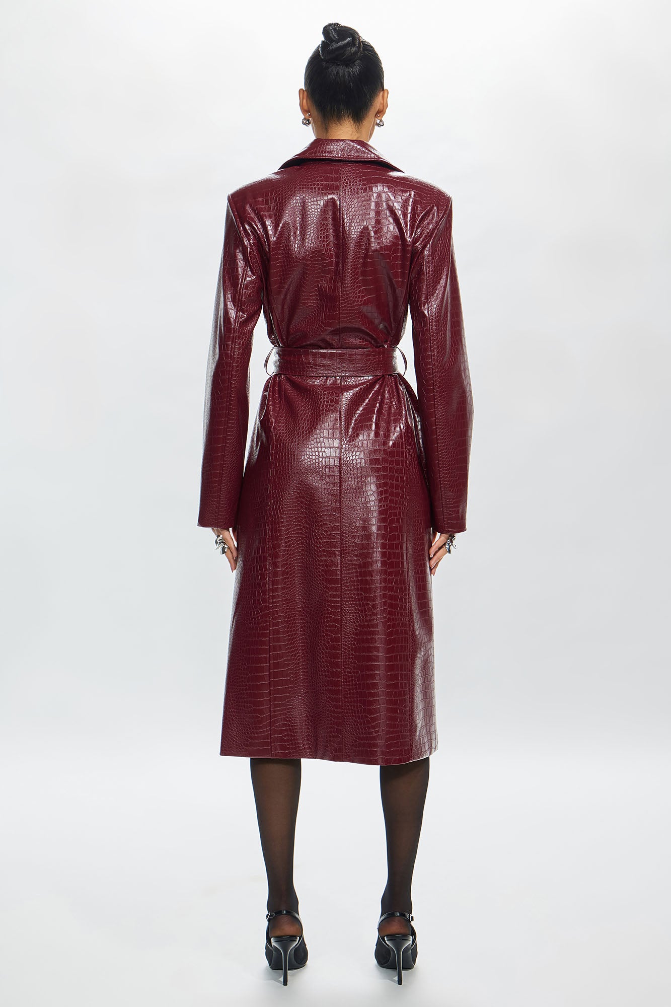 Victoria Faux Leather Trench Coat - Burgundy - Image 11