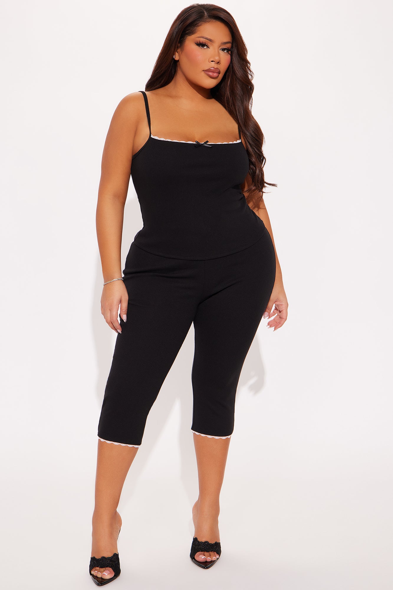 Arabella Lace Trim Capri Pant Set - Black - Image 4