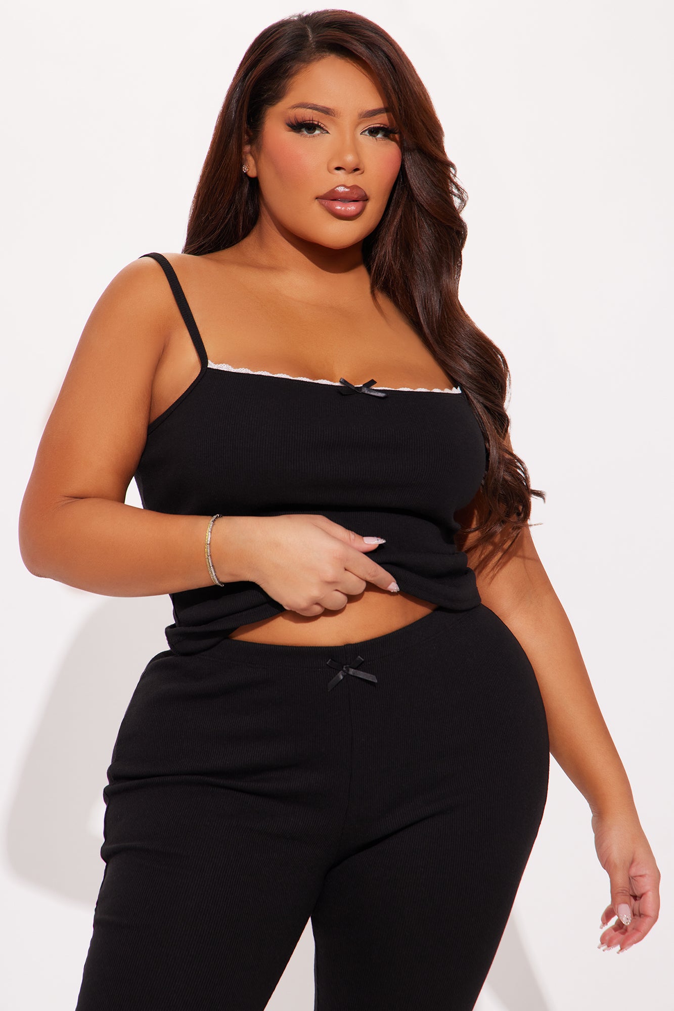 Arabella Lace Trim Capri Pant Set - Black - Image 5