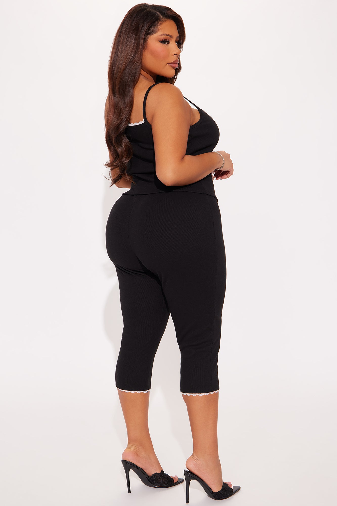 Arabella Lace Trim Capri Pant Set - Black - Image 6