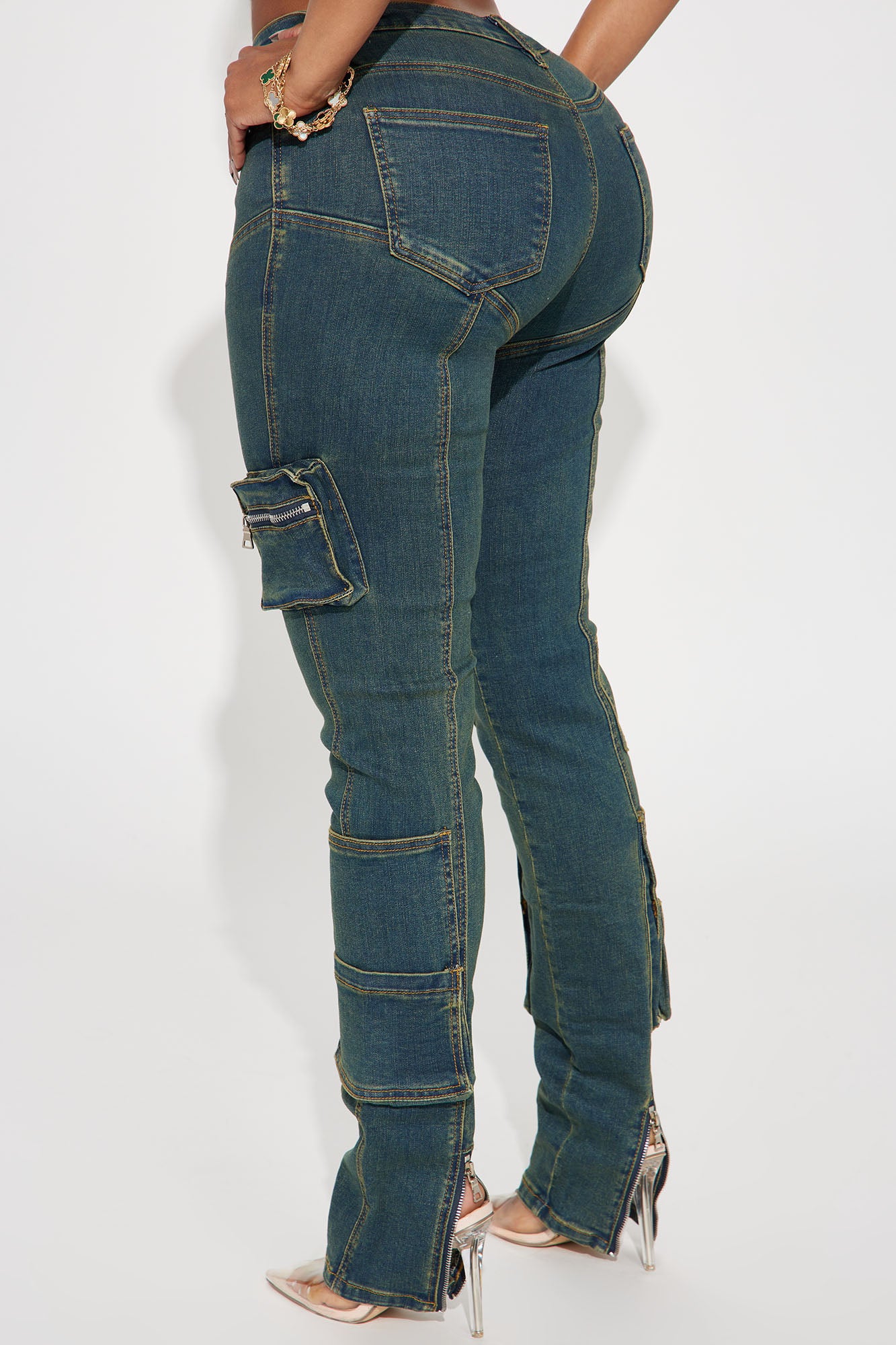 Good Form Cargo Slim Straight Leg Jeans - Dark Wash - Image 4