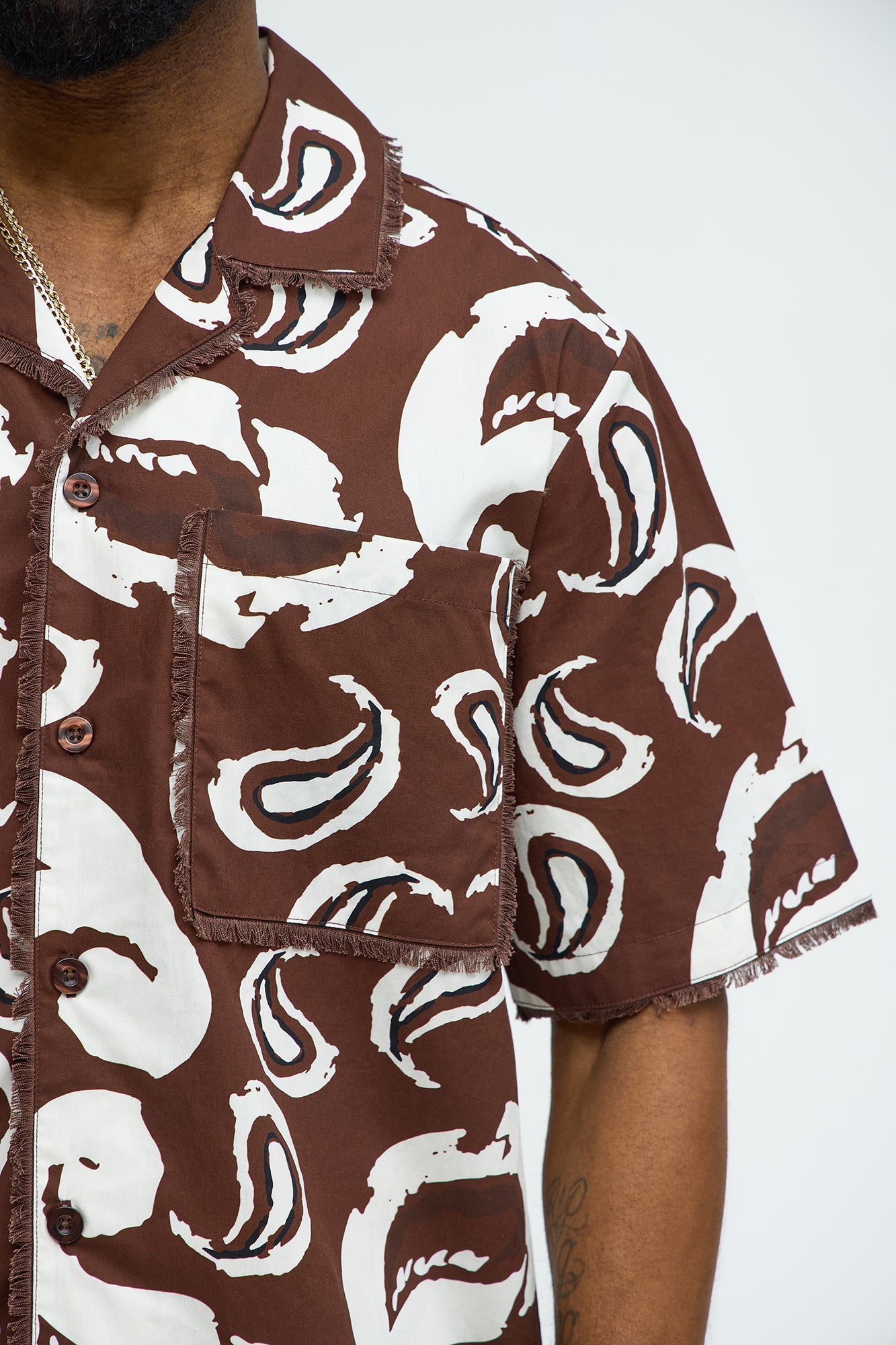 Paisley Print Frayed Shirt - Brown/combo - Image 3