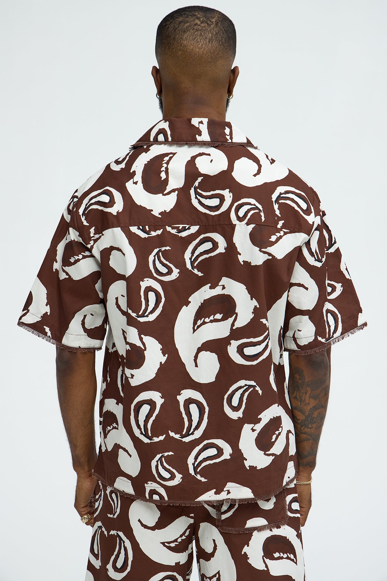 Paisley Print Frayed Shirt - Brown/combo - Image 4