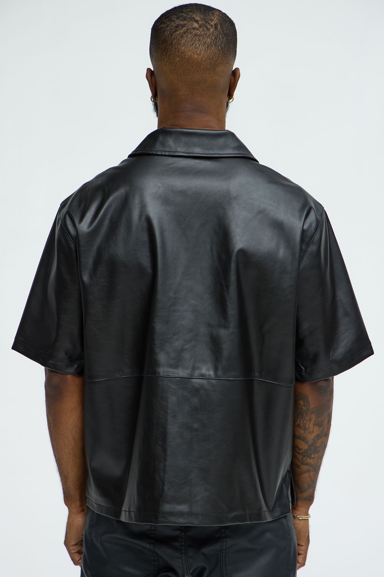 Slam Dunk Faux Leather Short Sleeve Button Up - Black - Image 3