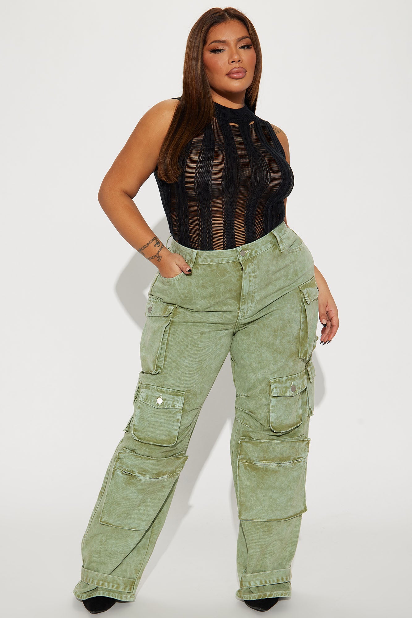 Billie Low Slung Cargo Jeans - Green - Image 6