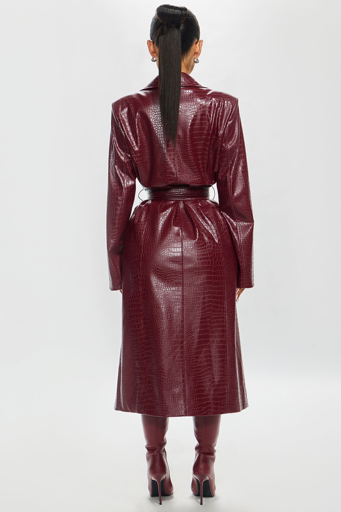 Victoria Faux Leather Trench Coat - Burgundy - Image 6