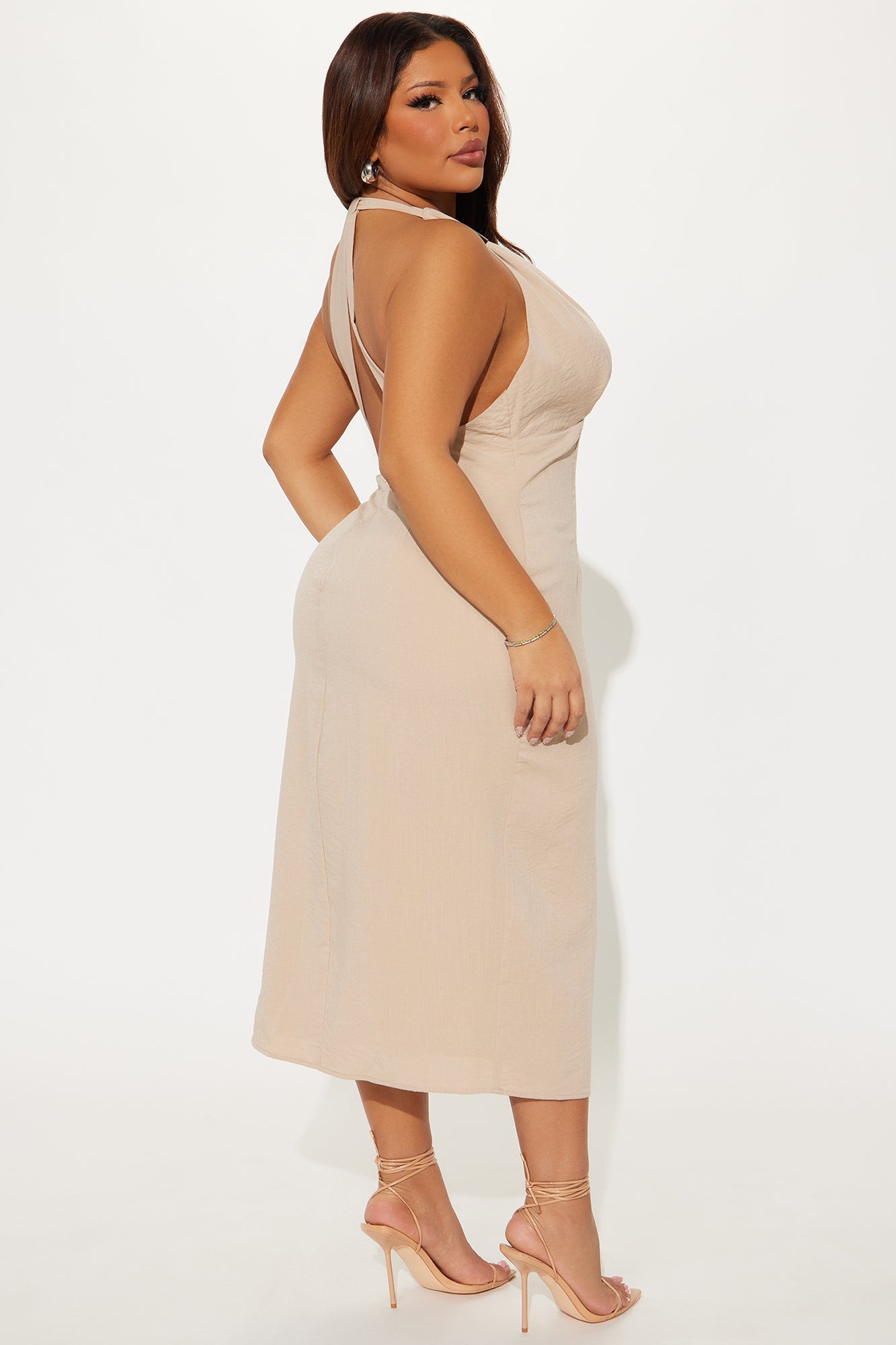 Walk On The Beach Sleeveless Midi Dress - Taupe - Image 6