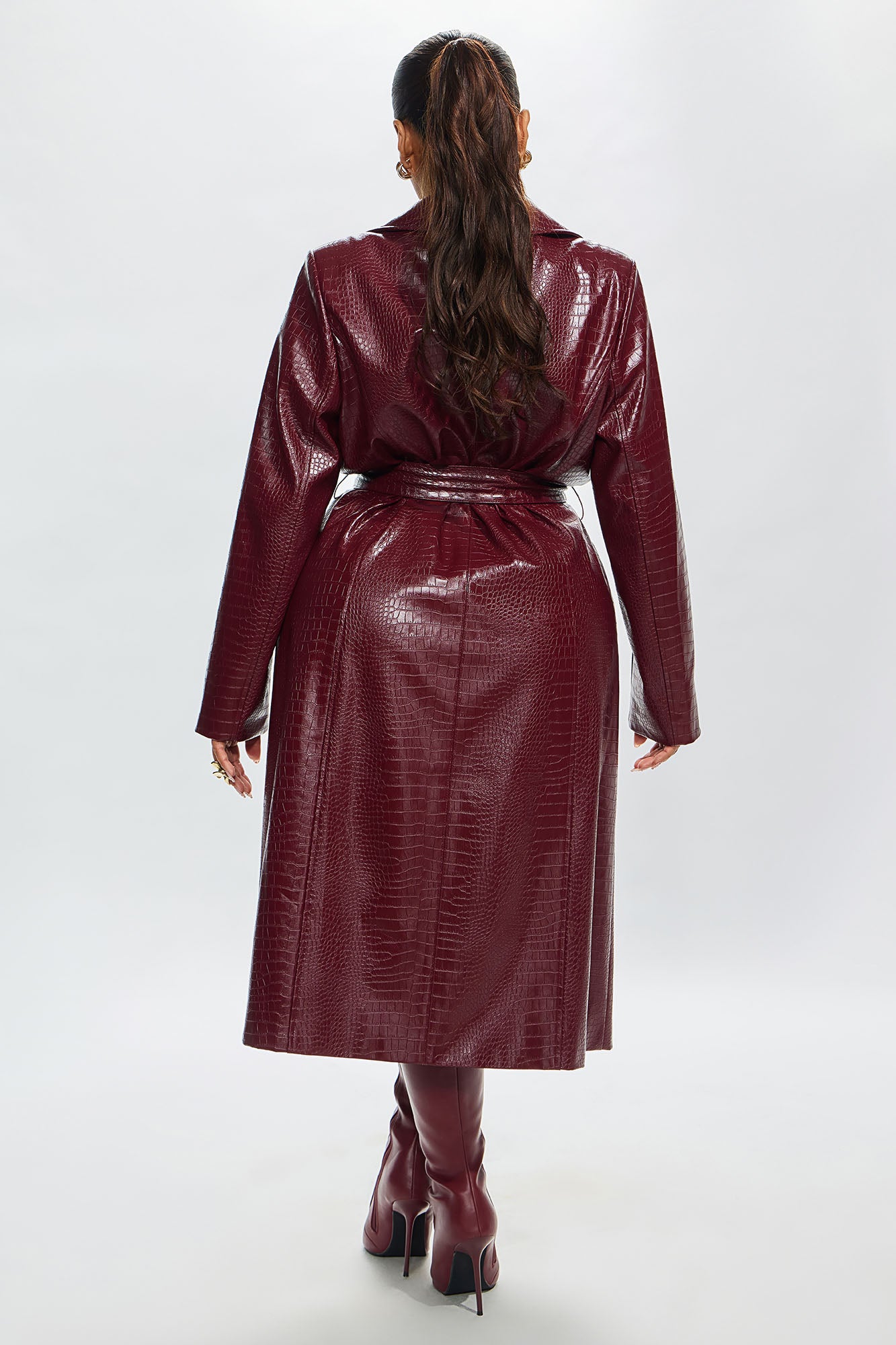 Victoria Faux Leather Trench Coat - Burgundy - Image 19