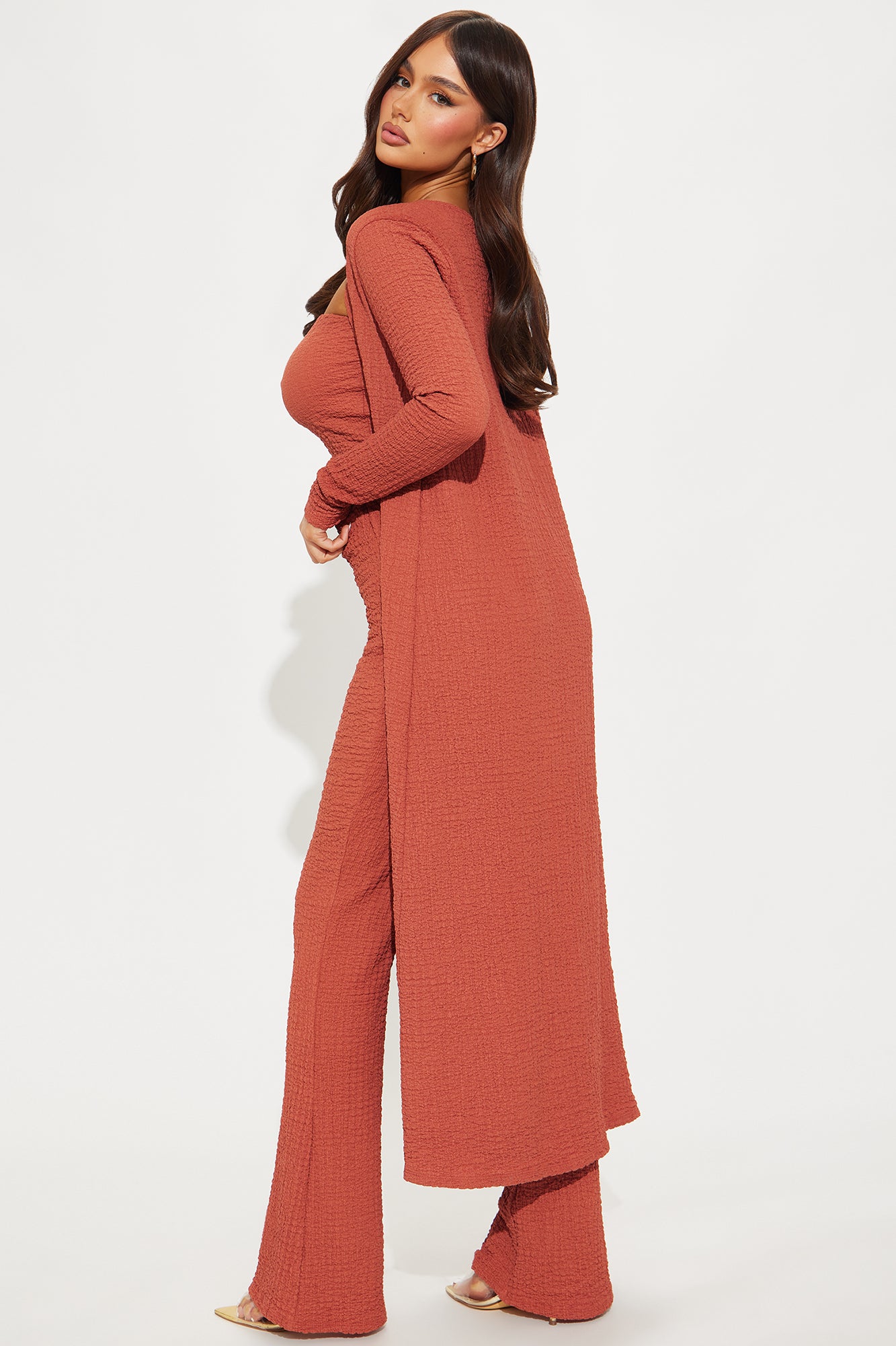 Alexis Textured 3 Piece Pant Set - Rust - Image 3