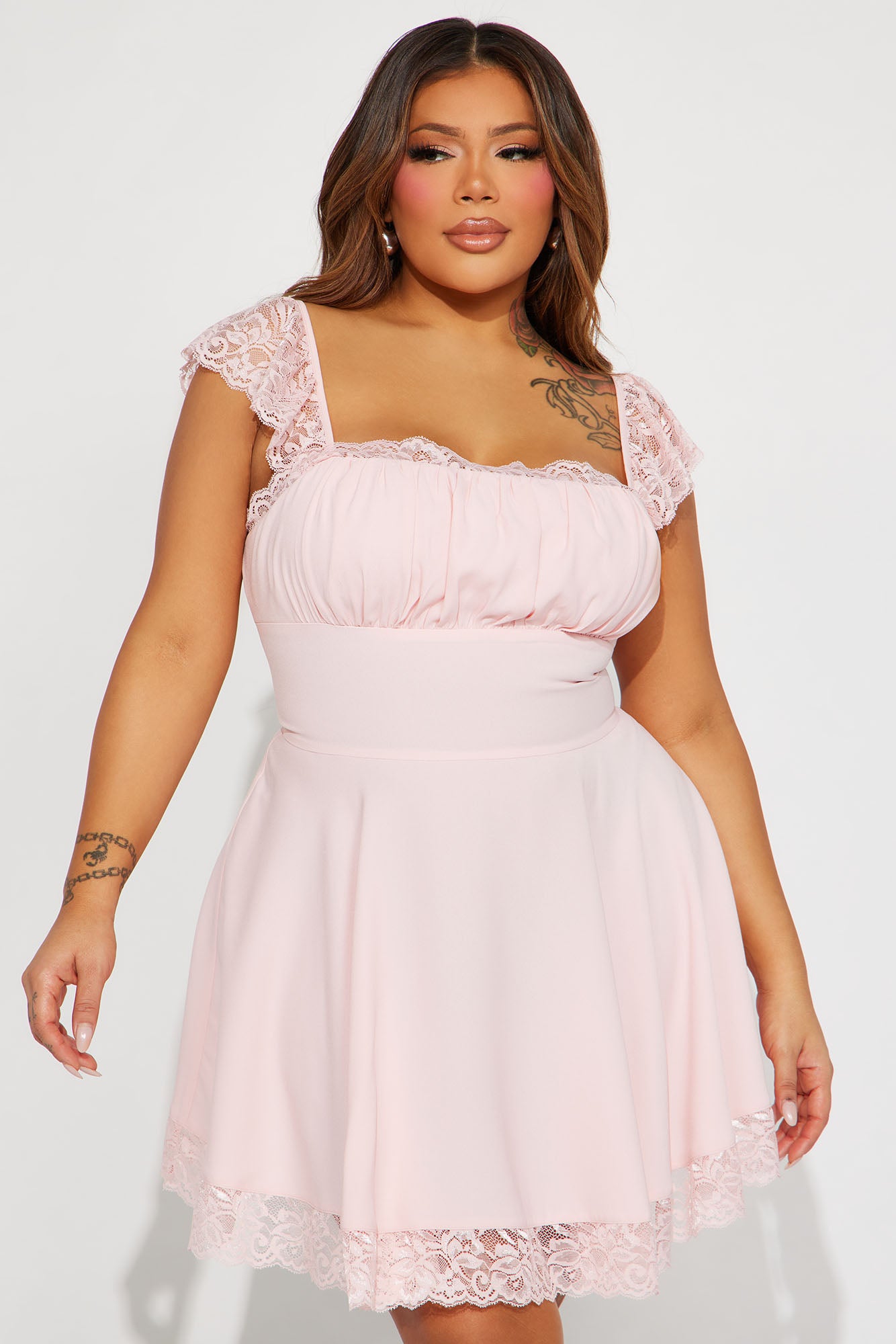 Alexandria Lace Trim Mini Dress - Pink - Image 5
