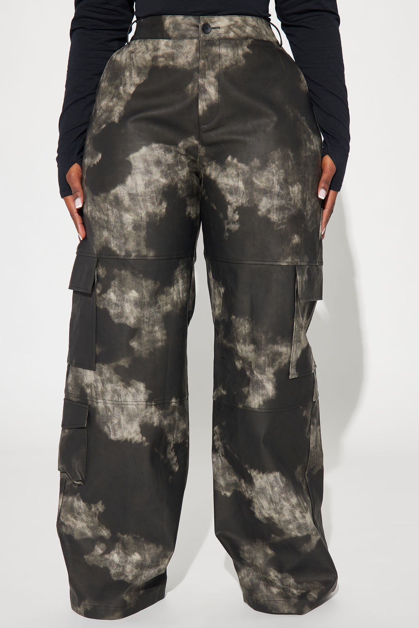 Alexa Washed Faux Leather Cargo Pant - Black - Image 6