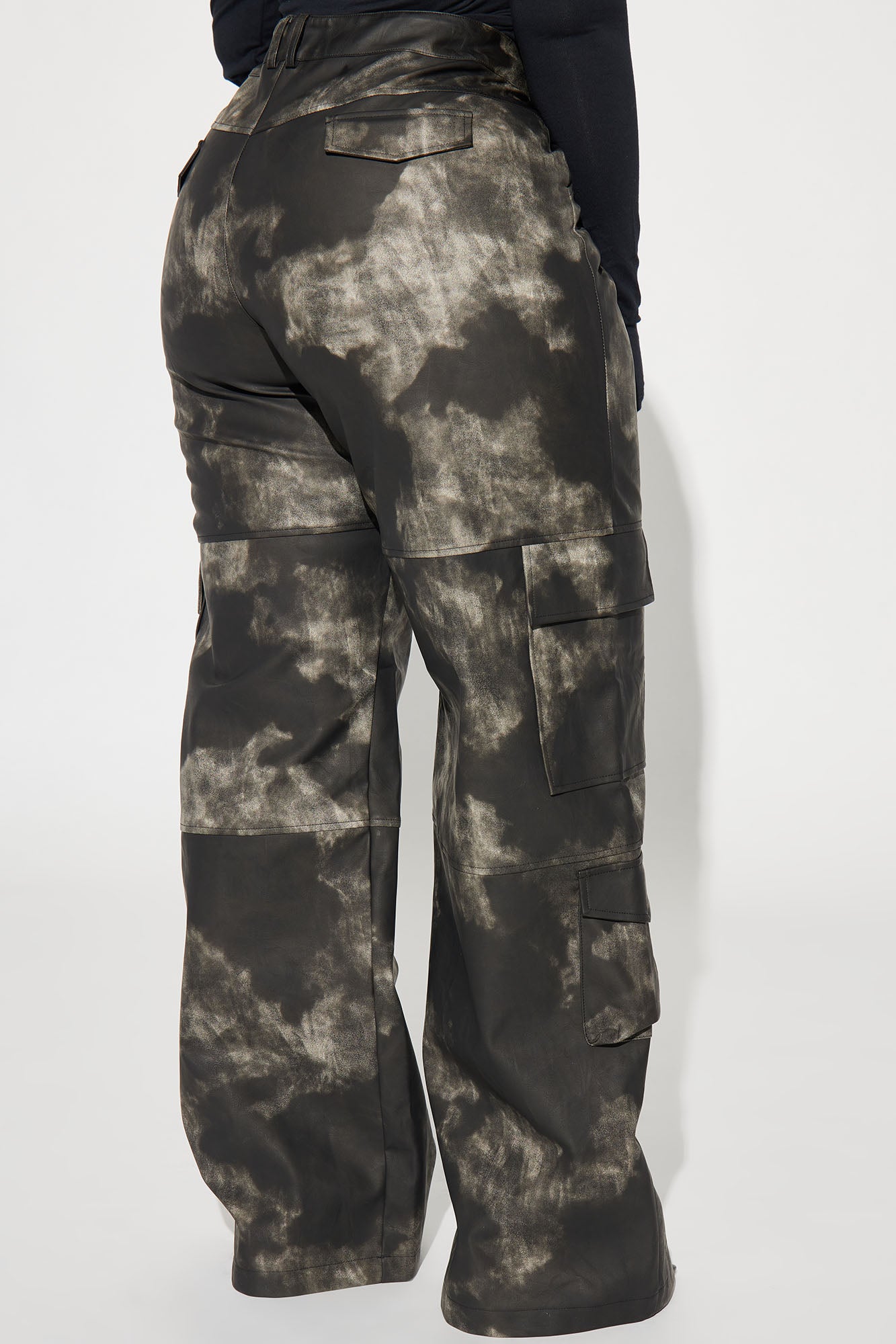 Alexa Washed Faux Leather Cargo Pant - Black - Image 7