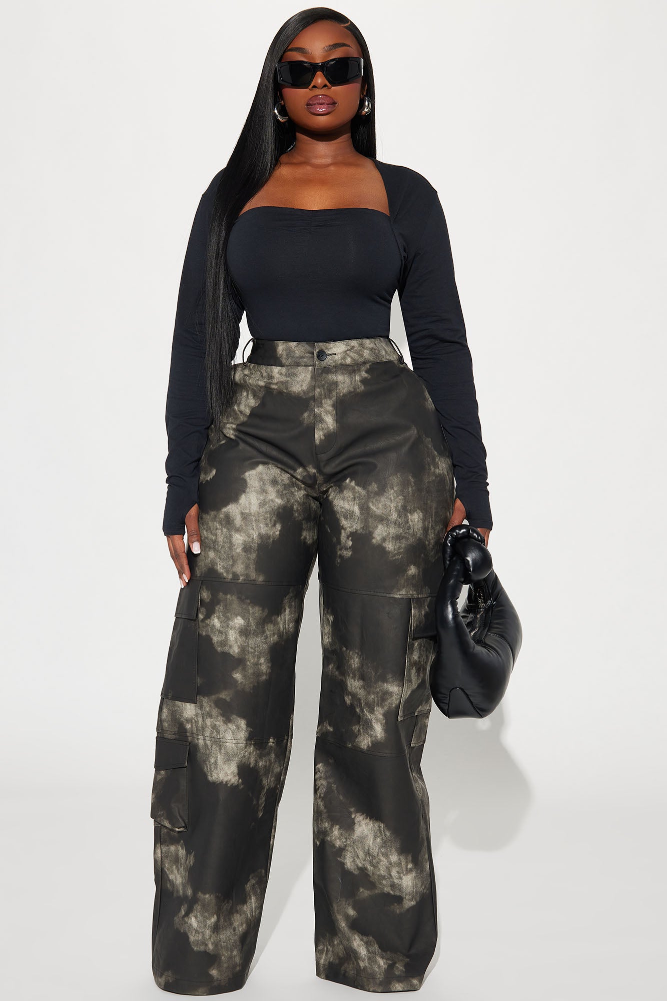 Alexa Washed Faux Leather Cargo Pant - Black - Image 5
