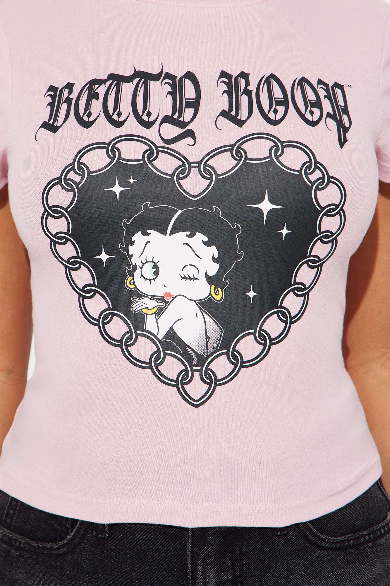 Betty Boop Chain Heart Baby Tee - Pink - Image 3