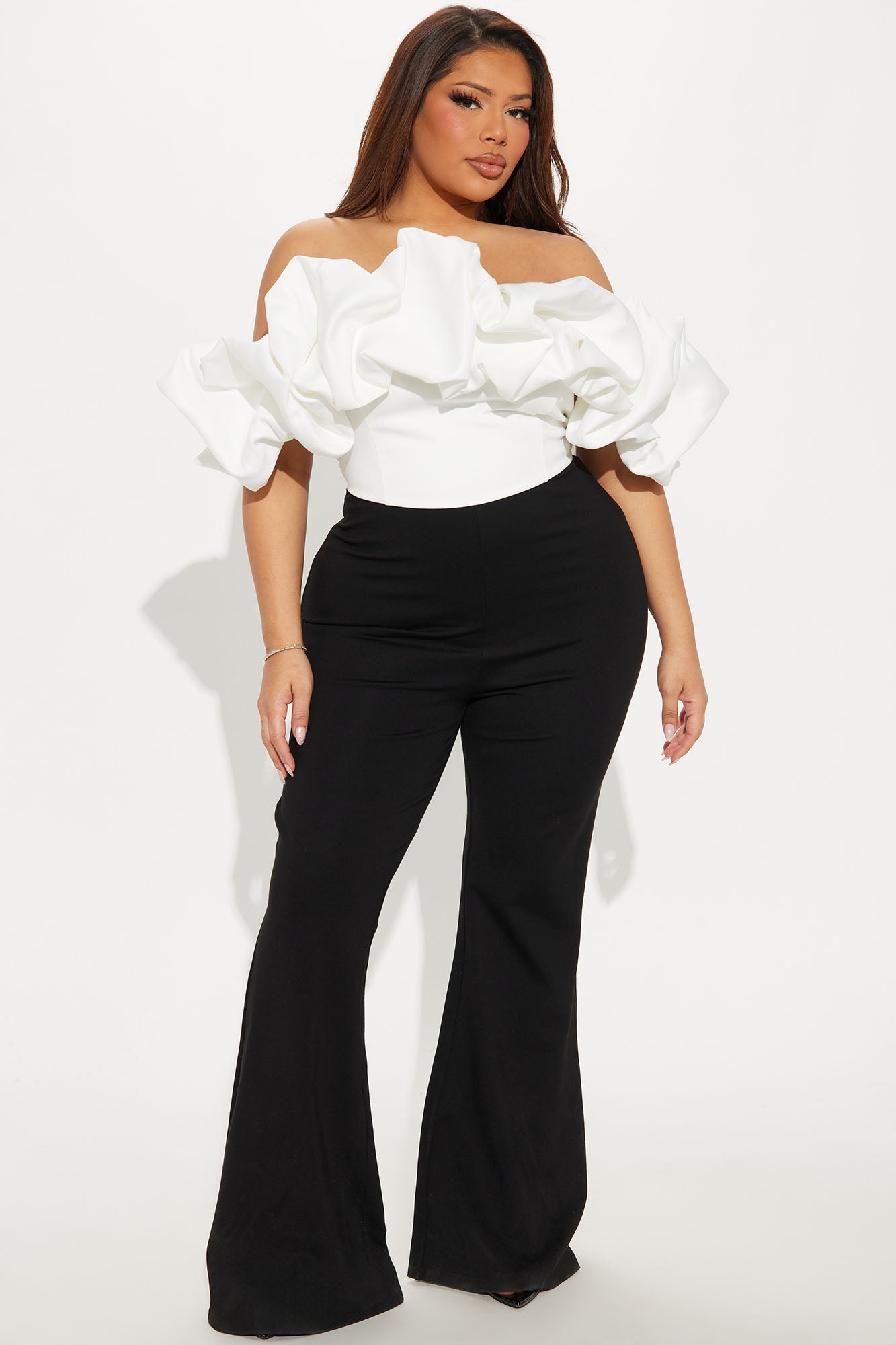 Ruffle Affair Jumpsuit - White/Black - Image 4