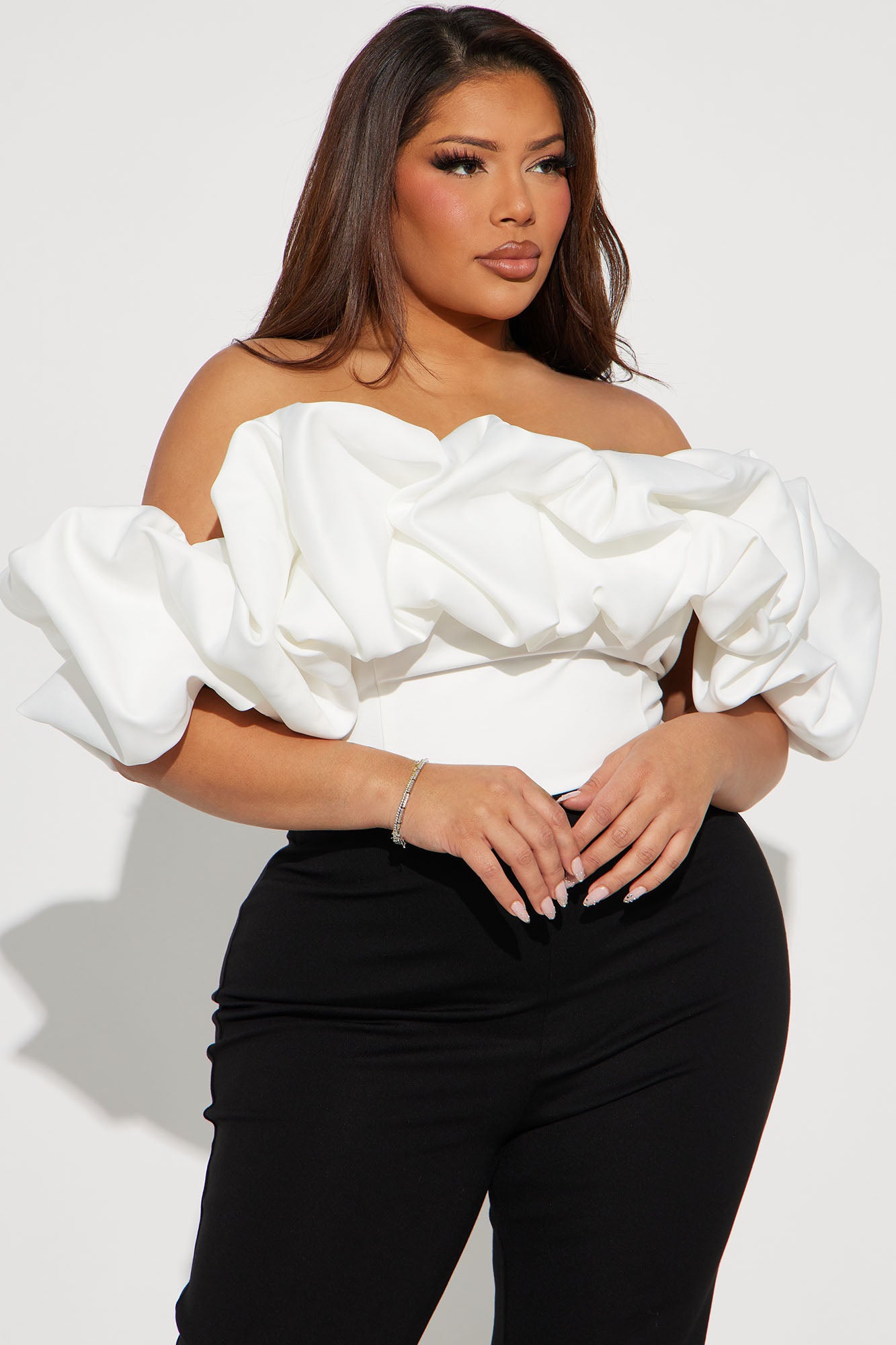 Ruffle Affair Jumpsuit - White/Black - Image 5