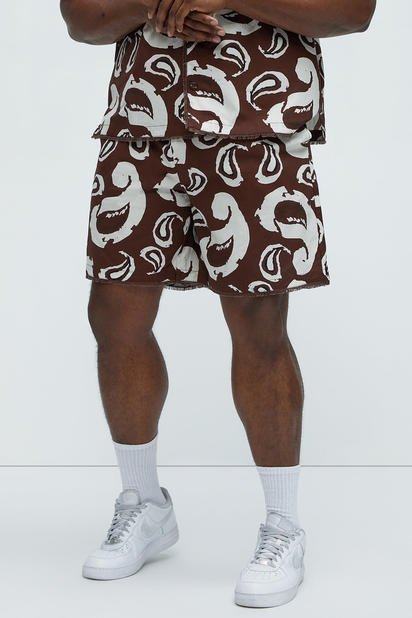 Paisley Print Frayed Shorts - Brown/combo - Image 5