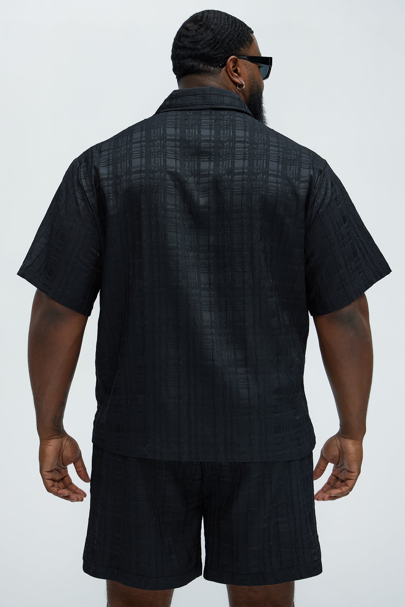Plaid Crinkle Closed Collar Shirt - Black - Image 8