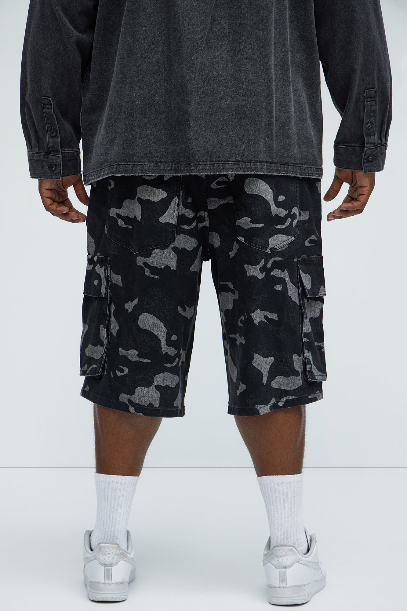 Cargo Camo Baggy Denim Shorts - Black/combo - Image 9