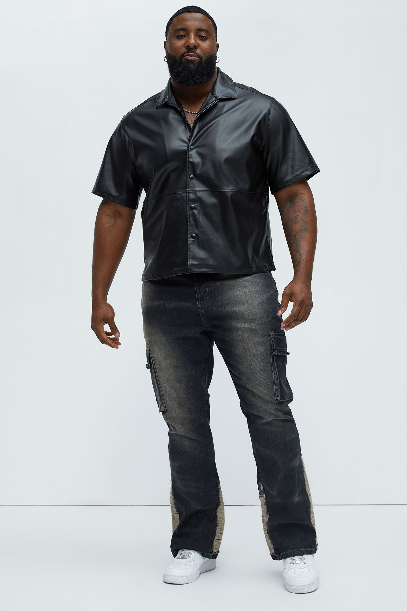 Slam Dunk Faux Leather Short Sleeve Button Up - Black - Image 5
