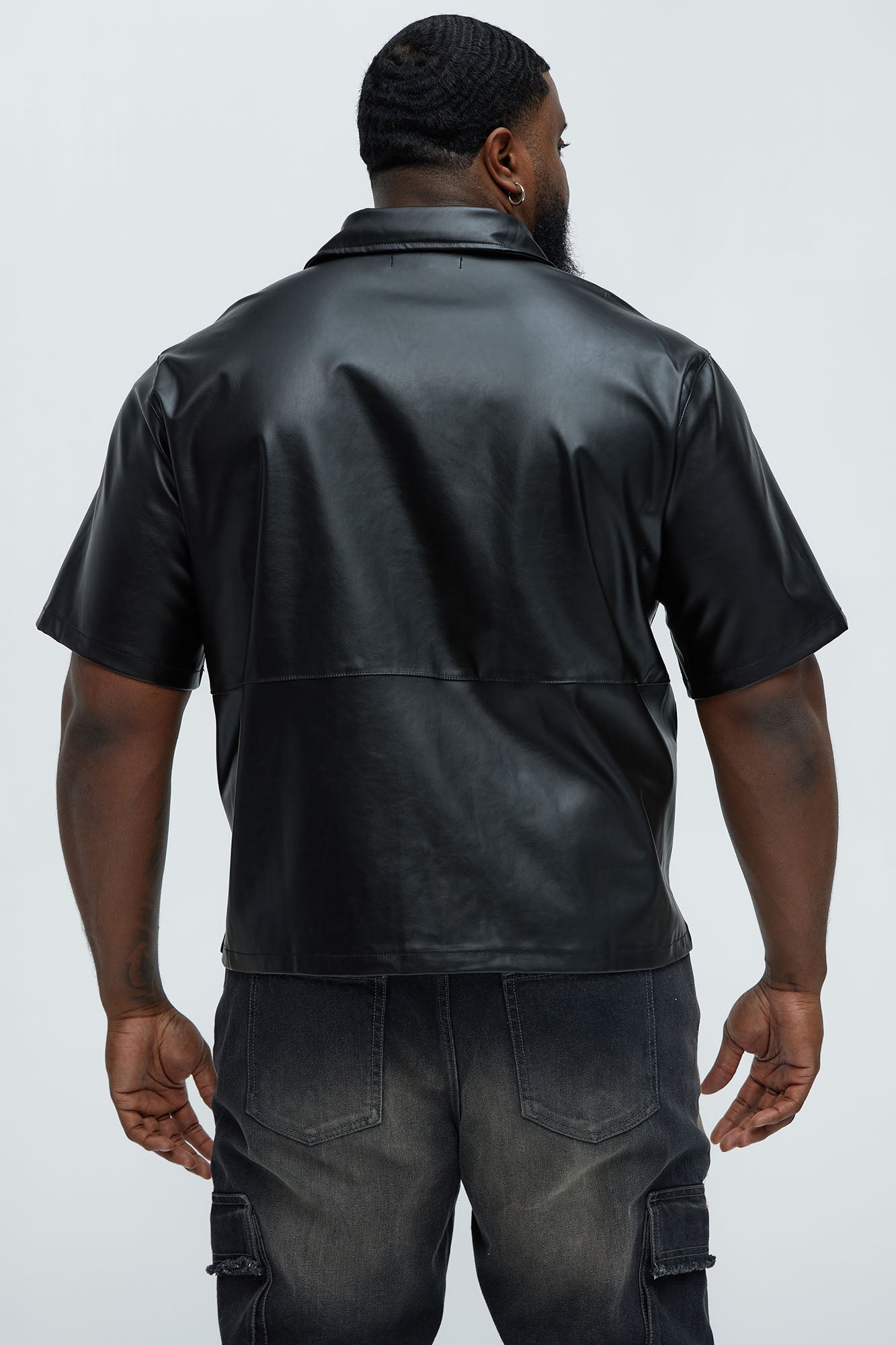 Slam Dunk Faux Leather Short Sleeve Button Up - Black - Image 6