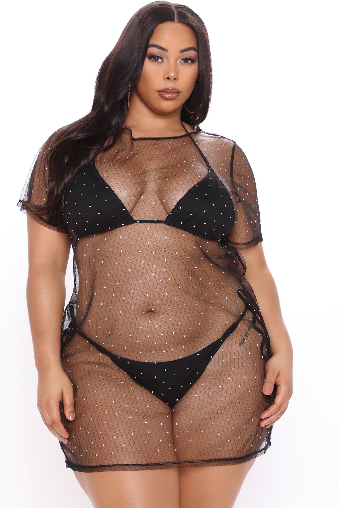 Cabo Sparkle Mesh Cover Up Dress - Black - Image 5