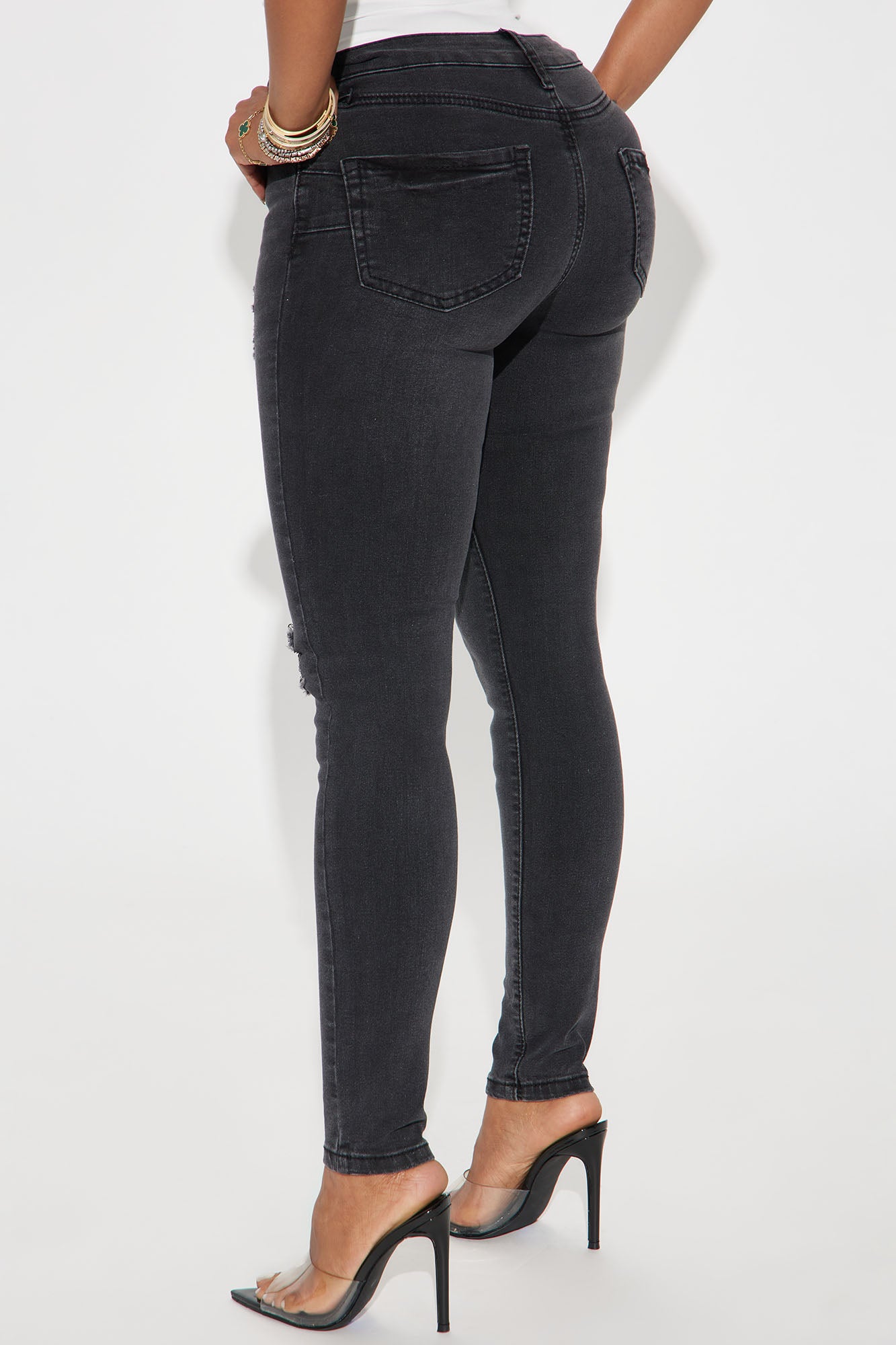 Got Spunk Destroyed High Stretch Skinny Jean - Black Wash - Image 4
