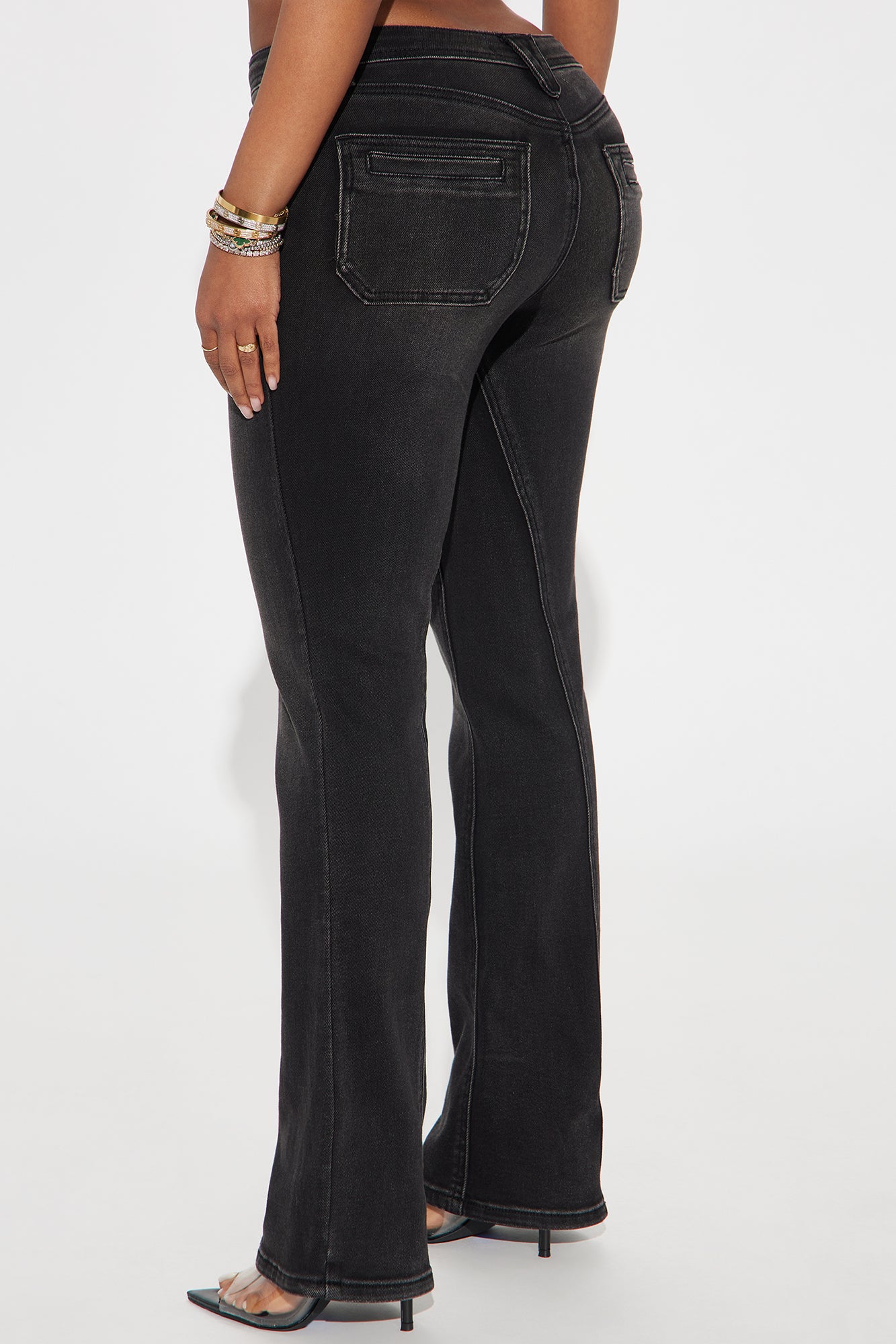 Elsie Seamed Loose Flare Jeans - Black Wash - Image 3