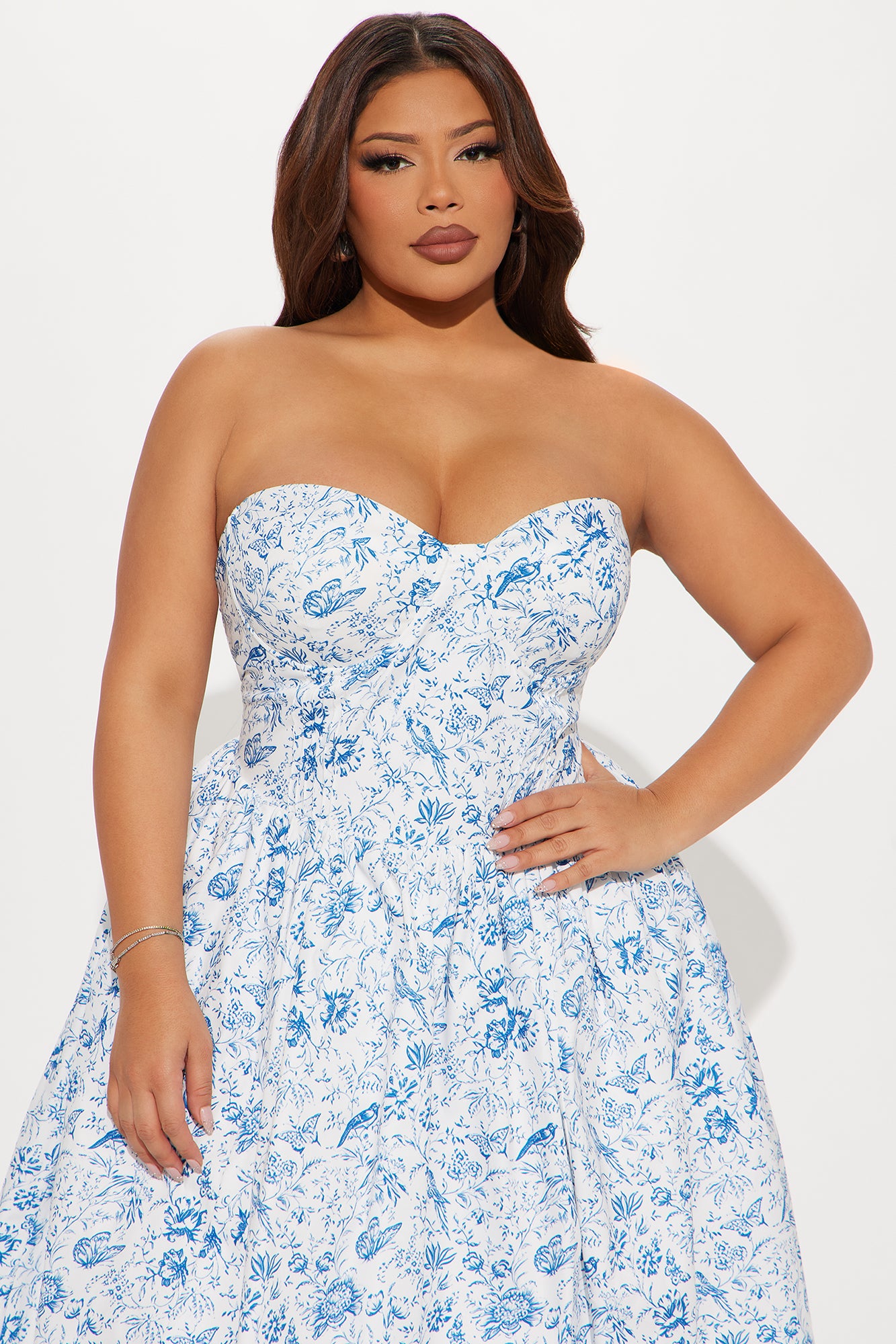 Always Delicate Strapless Midi Dress - White/Blue - Image 5