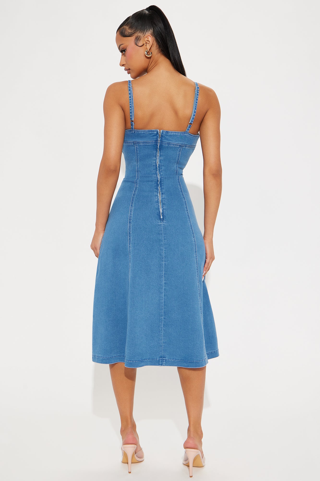 Kyla Stretch Denim Midi Dress - Light Blue Wash - Image 3