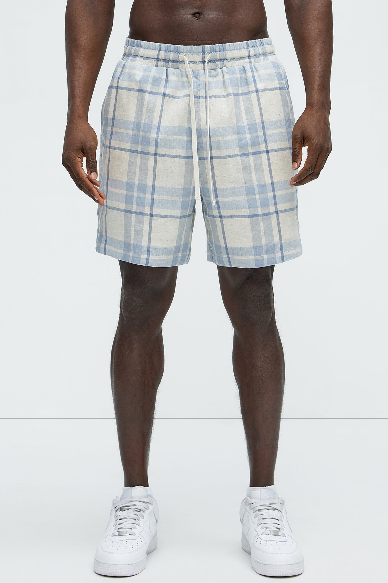 Breezy Cotton Plaid Warm Up Shorts - Blue/combo - Image 4