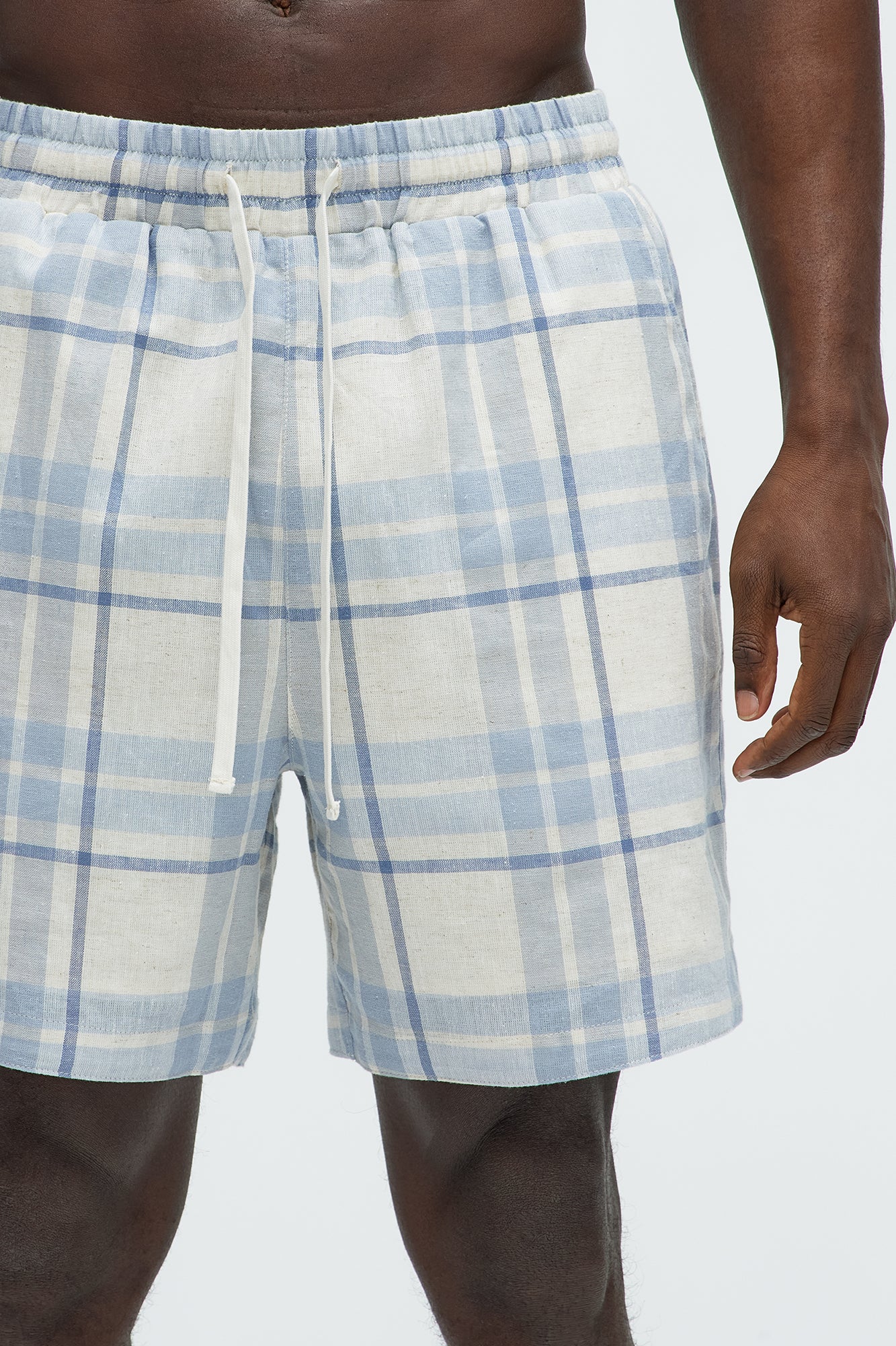 Breezy Cotton Plaid Warm Up Shorts - Blue/combo - Image 3