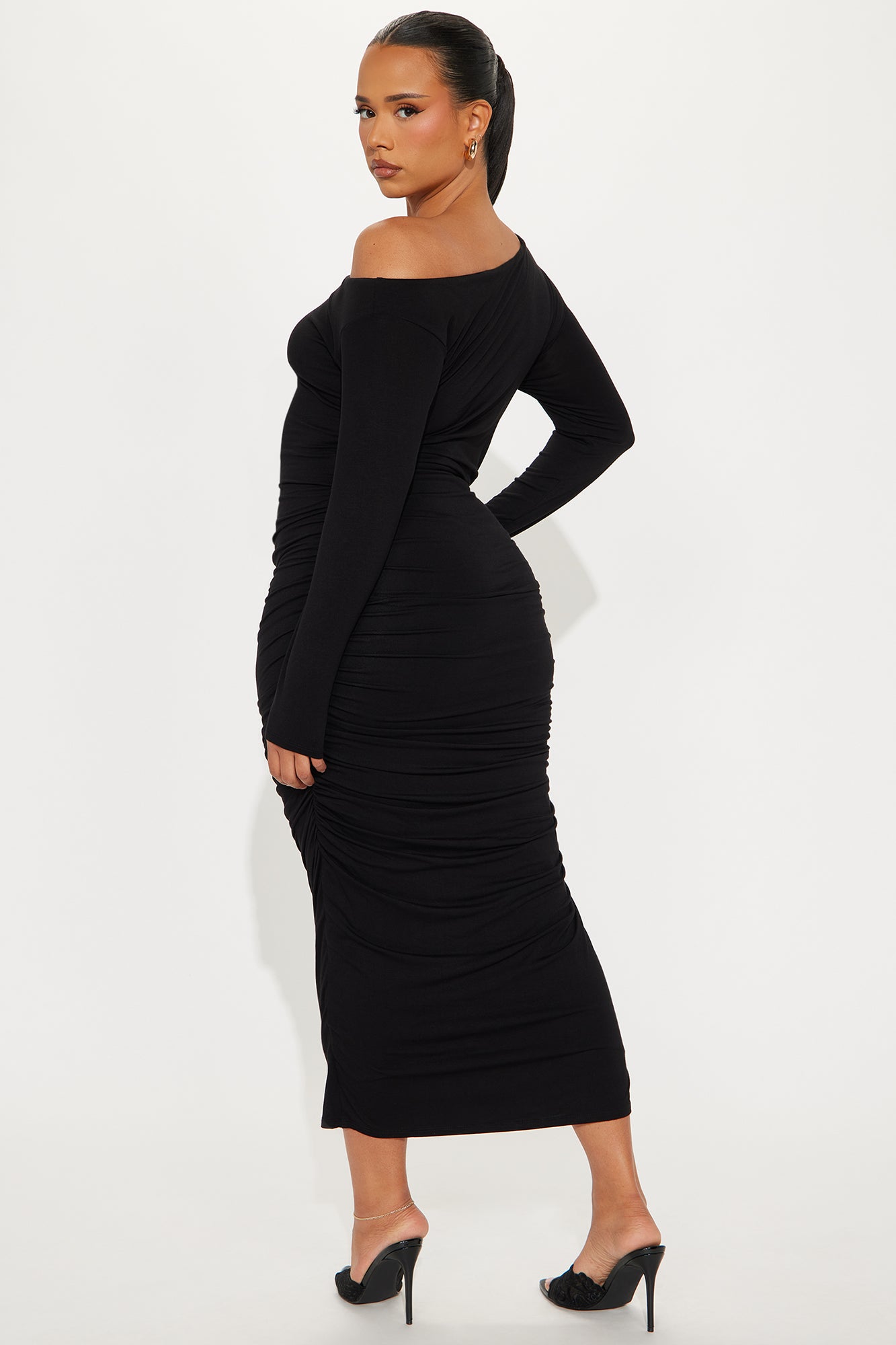 Rita One Shoulder Smooth Midi Dress - Black - Image 6