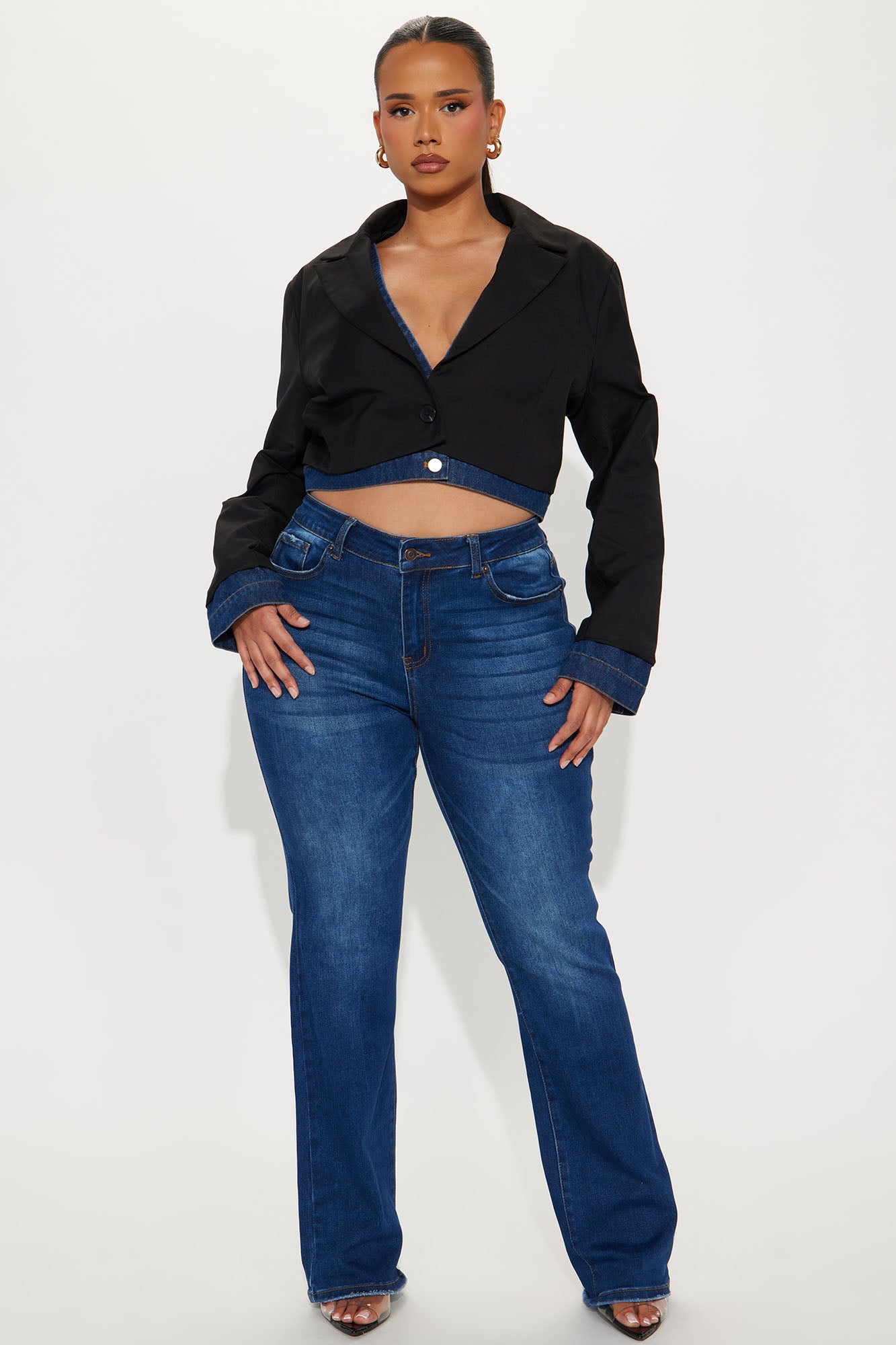 Jordan Mix Media Cropped Blazer - Black - Image 4