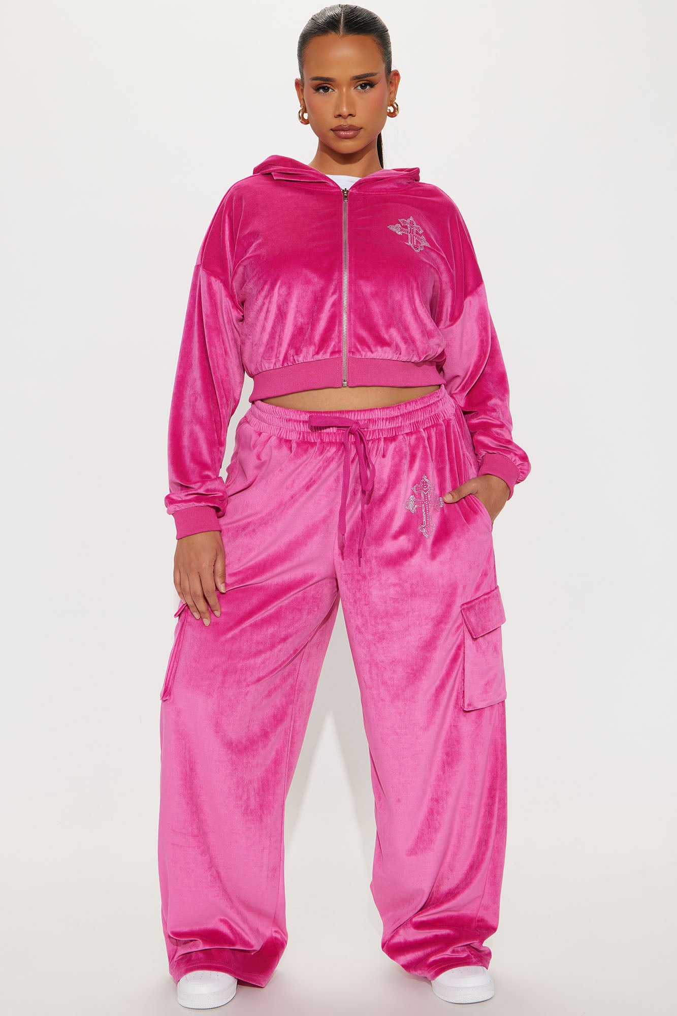 Saint Rhinestone Velour Pant Set - Pink - Image 5