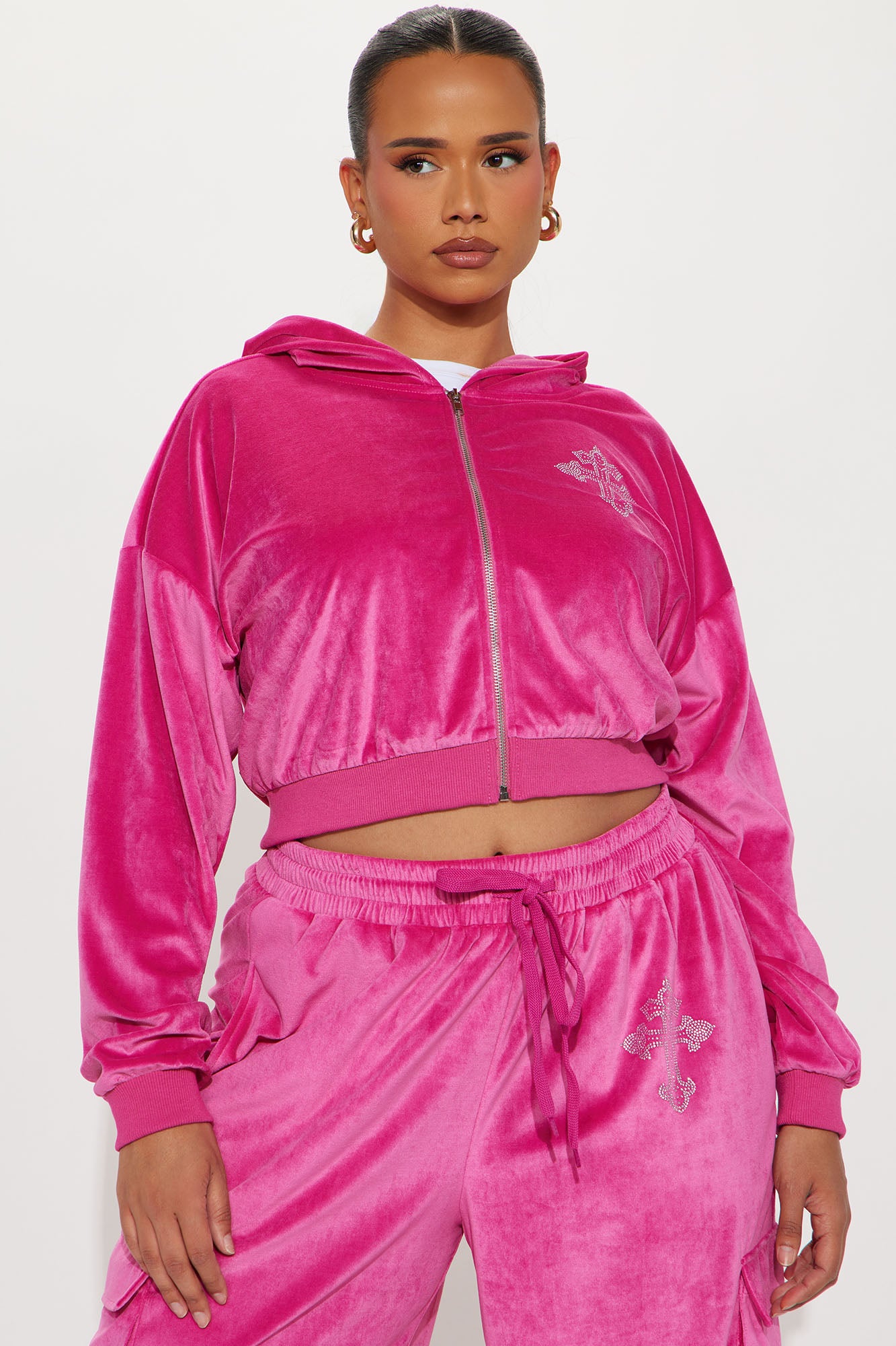 Saint Rhinestone Velour Pant Set - Pink - Image 6