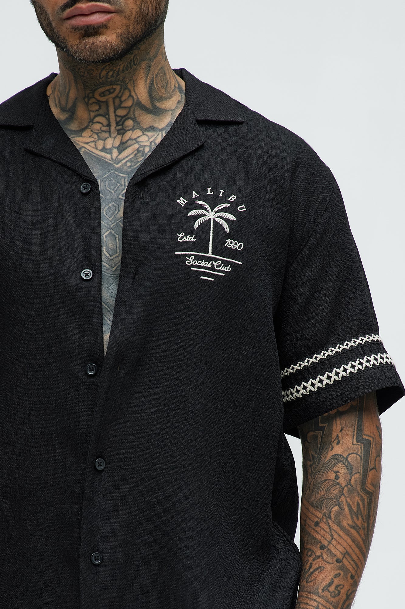 Zephyr Short Sleeve Graphic Button Down - Black - Image 3