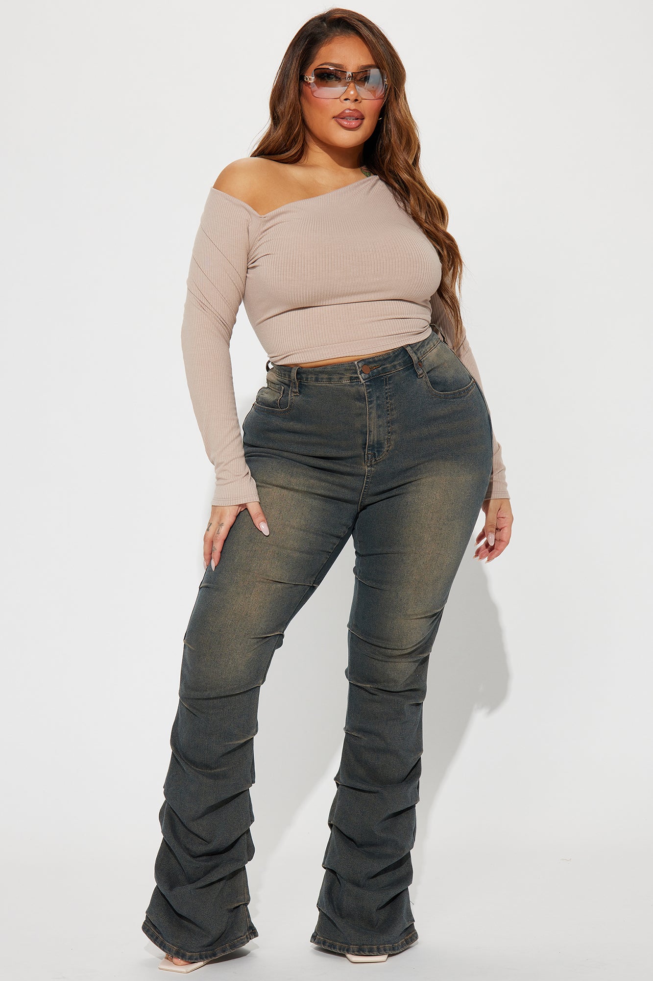 Calling For You Stacked Bootcut Jeans - Dark Wash - Image 4