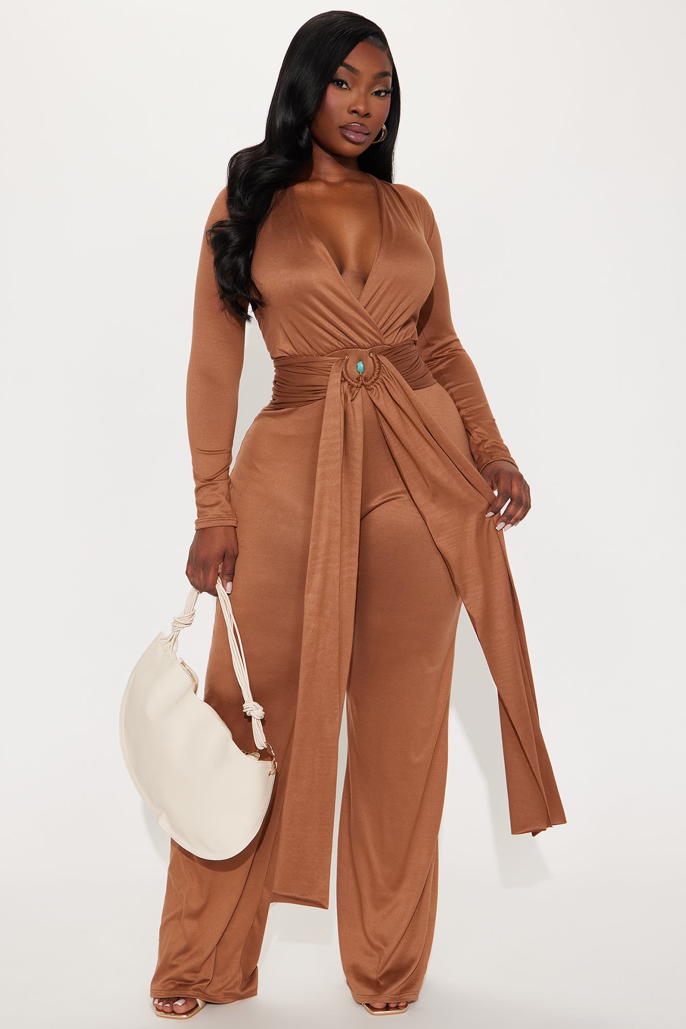 Zoe Belted Jumpsuit - Mocha - Image 4