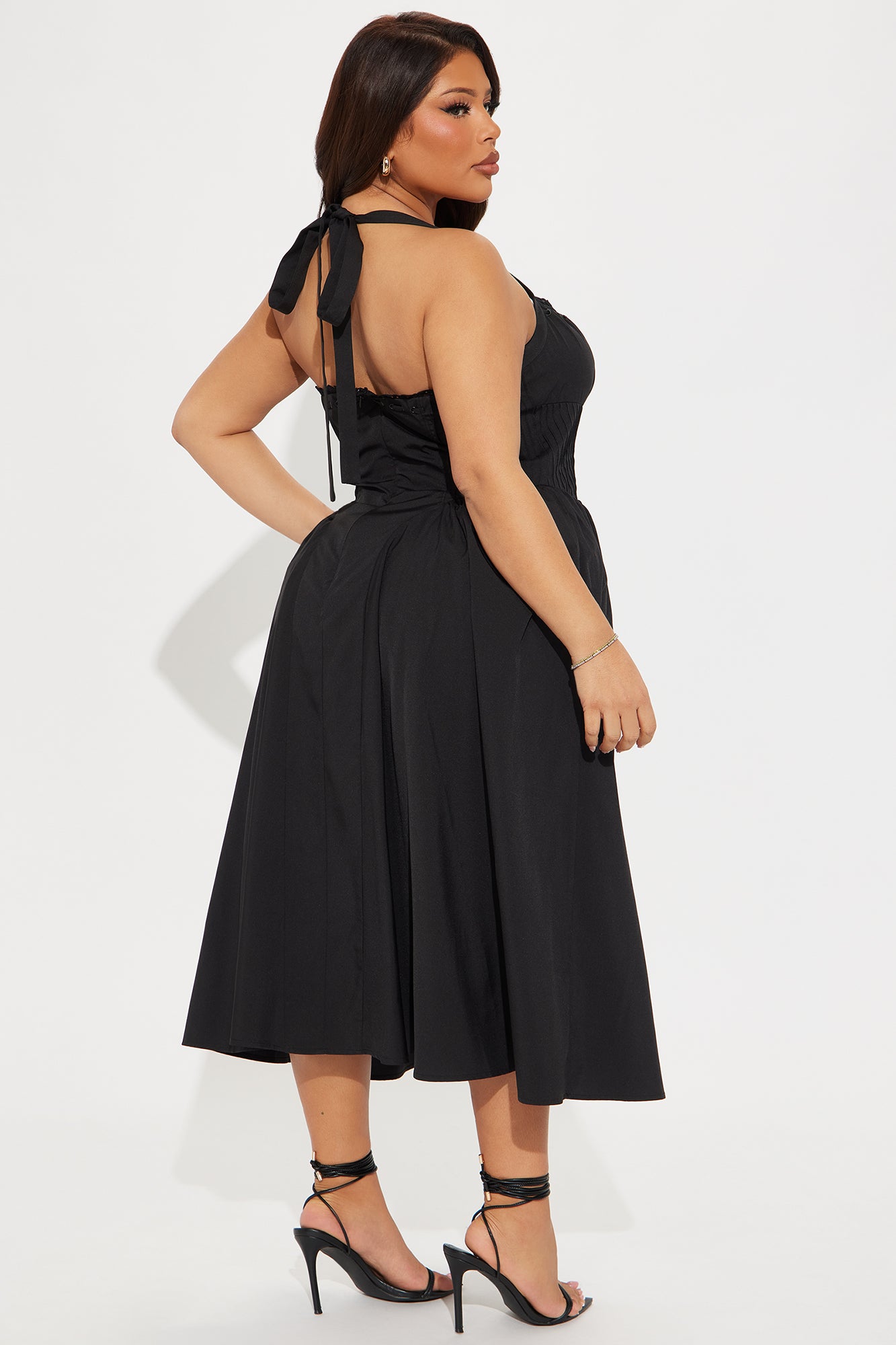 Avalon Corset Poplin Midi Dress - Black - Image 6