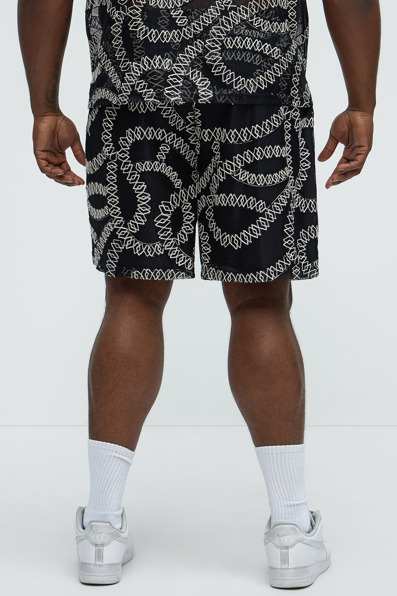 Embroidered Netting Relaxed Shorts - Black - Image 8
