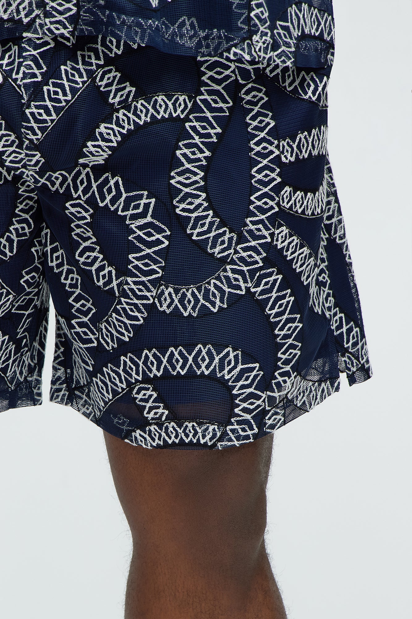 Embroidered Netting Relaxed Shorts - Navy - Image 7