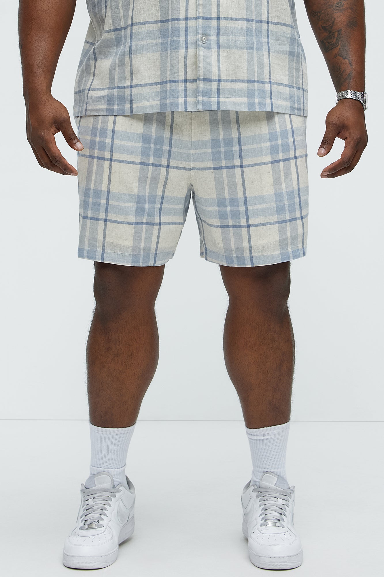 Breezy Cotton Plaid Warm Up Shorts - Blue/combo - Image 6