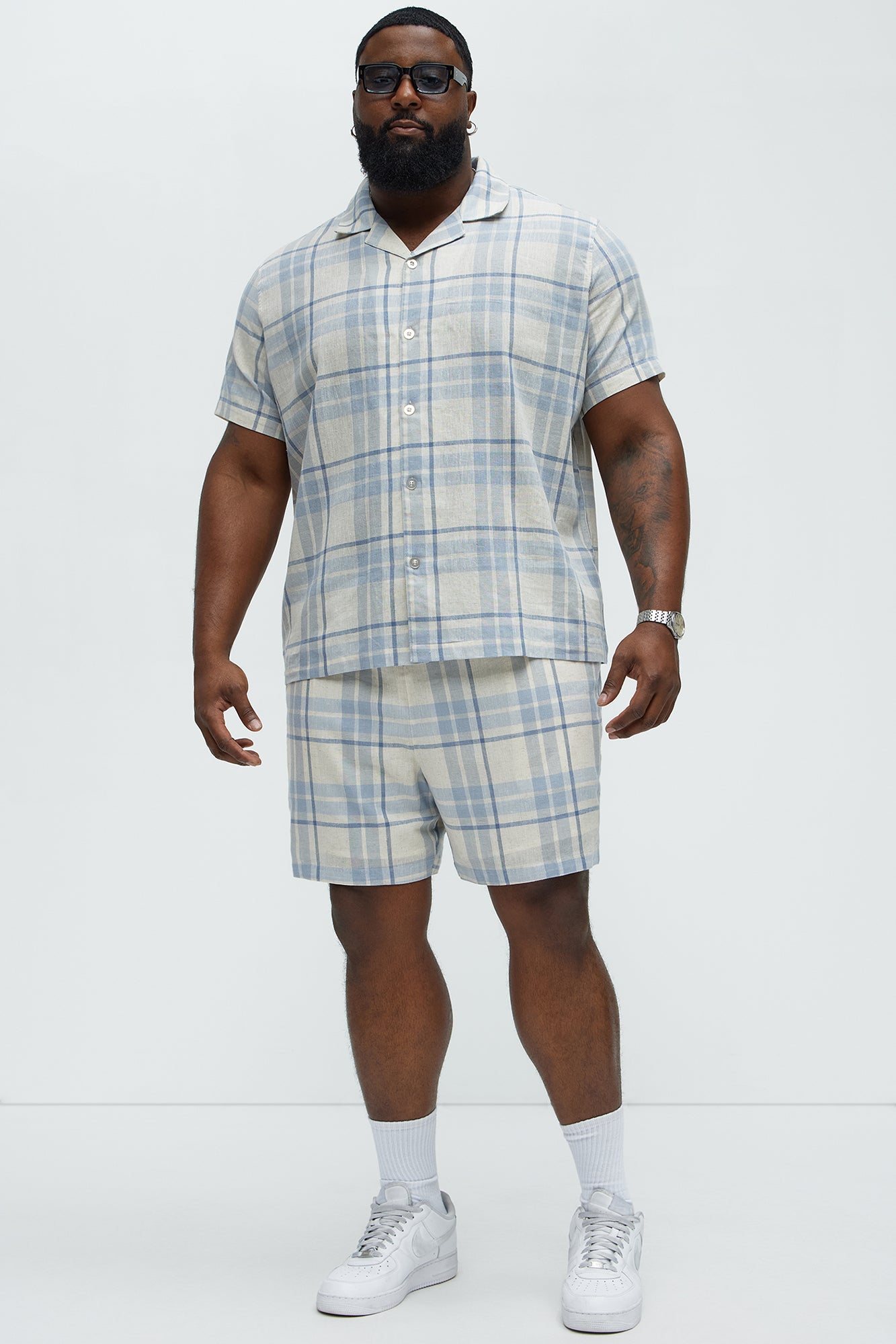 Breezy Cotton Plaid Warm Up Shorts - Blue/combo - Image 7