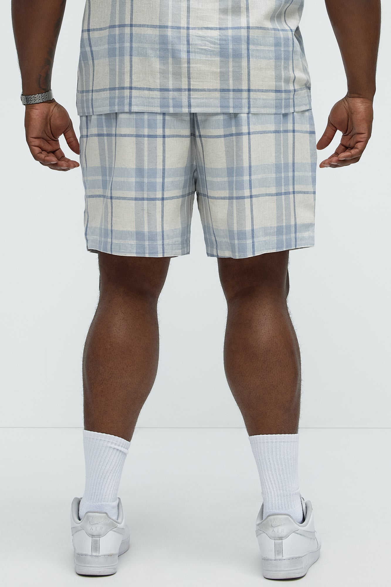 Breezy Cotton Plaid Warm Up Shorts - Blue/combo - Image 9